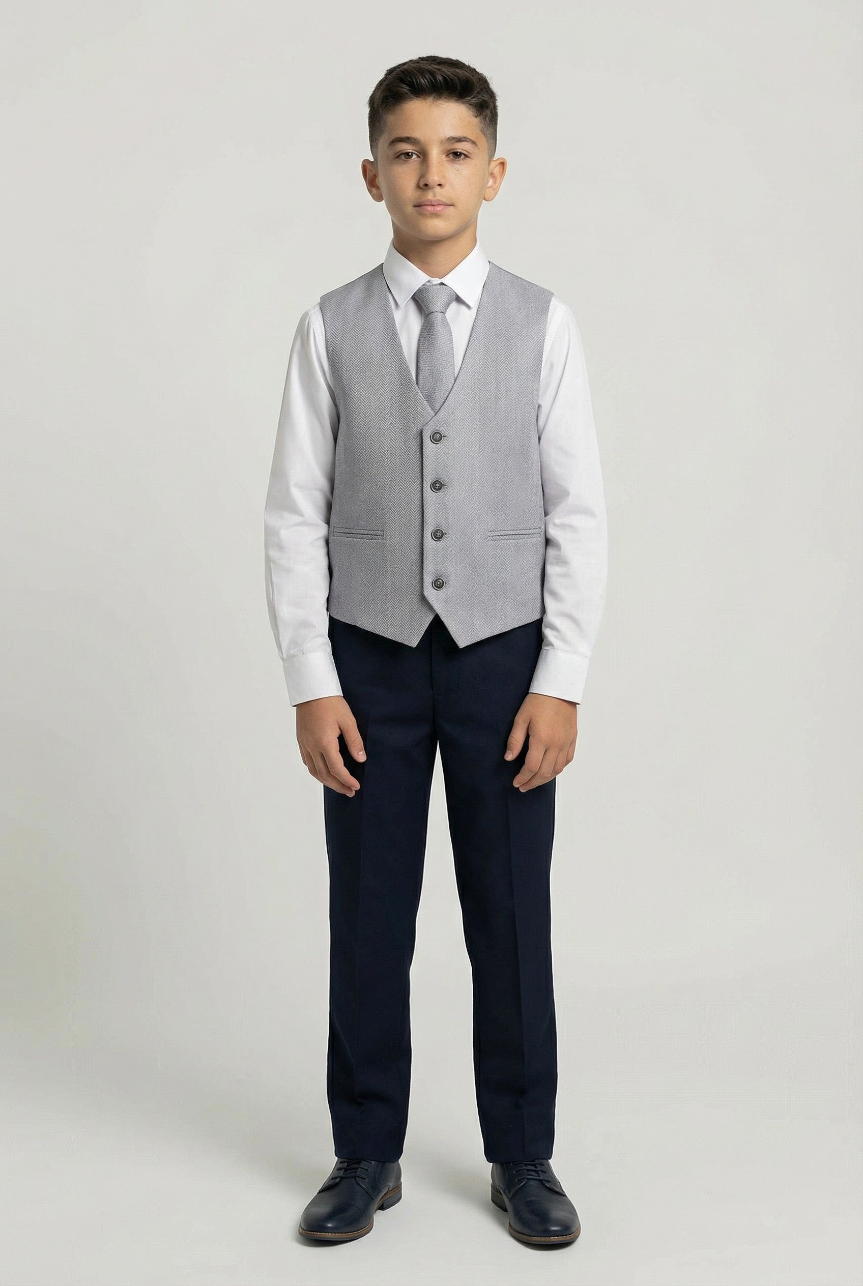 Boys Herringbone Waistcoat Set - Grey