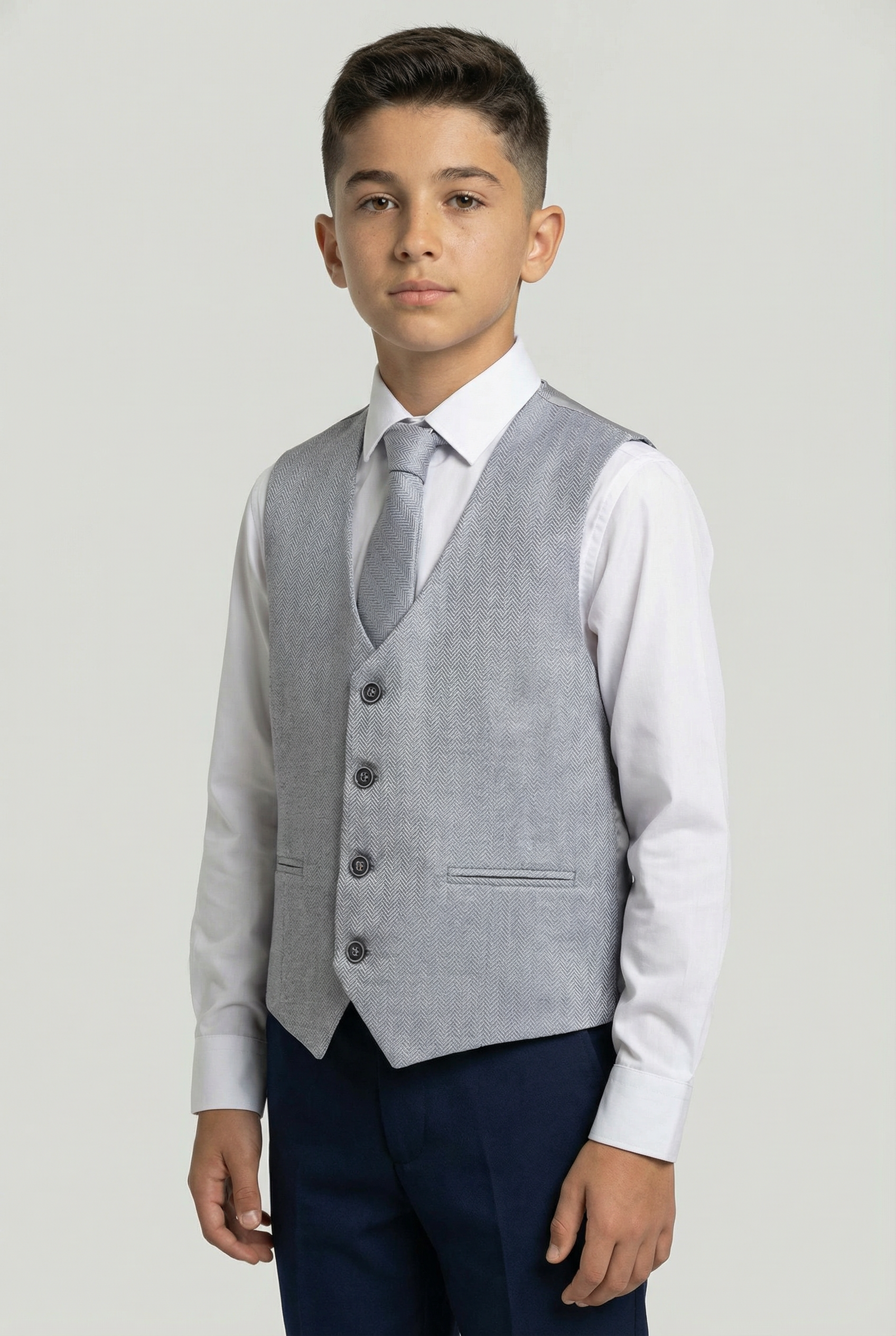 Boys Herringbone Waistcoat Set - Grey