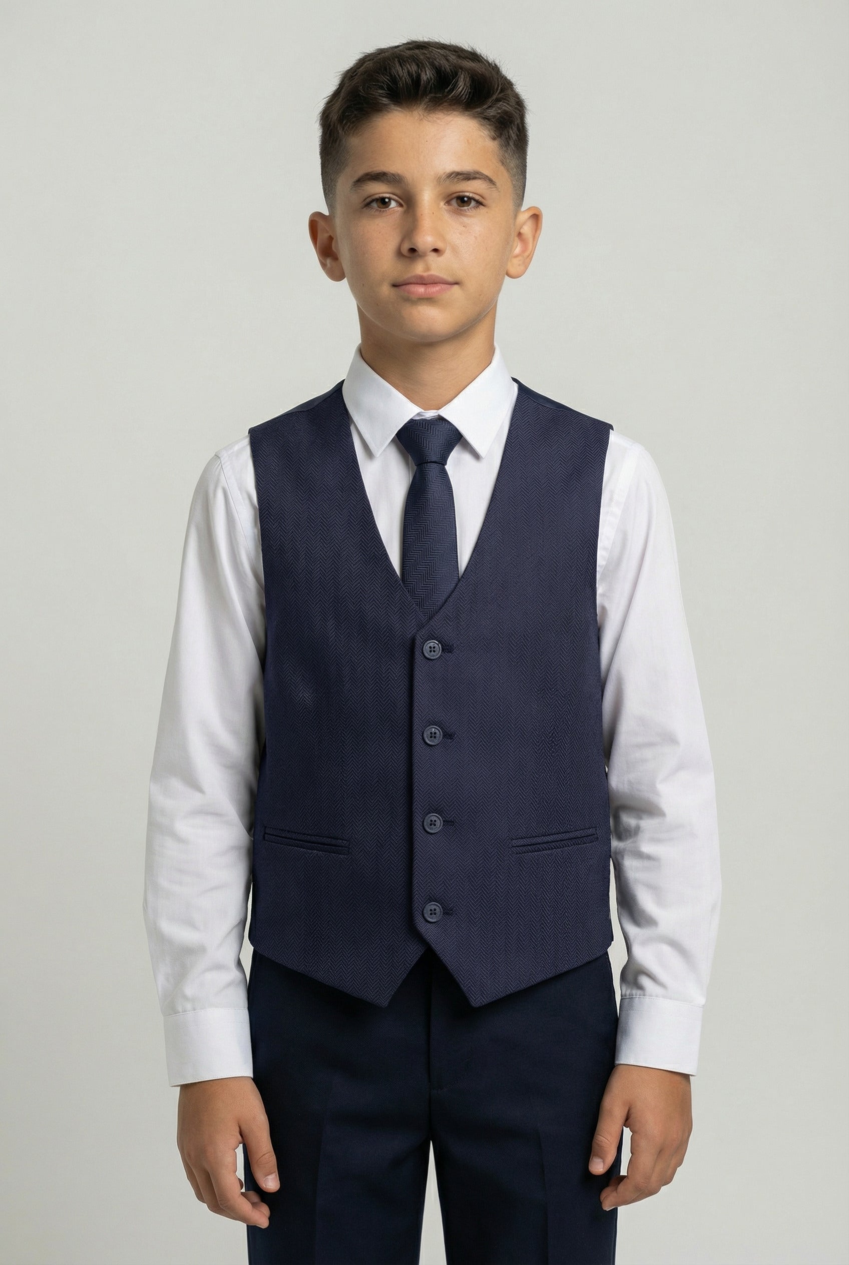 Boys Herringbone Waistcoat Set - Navy Blue