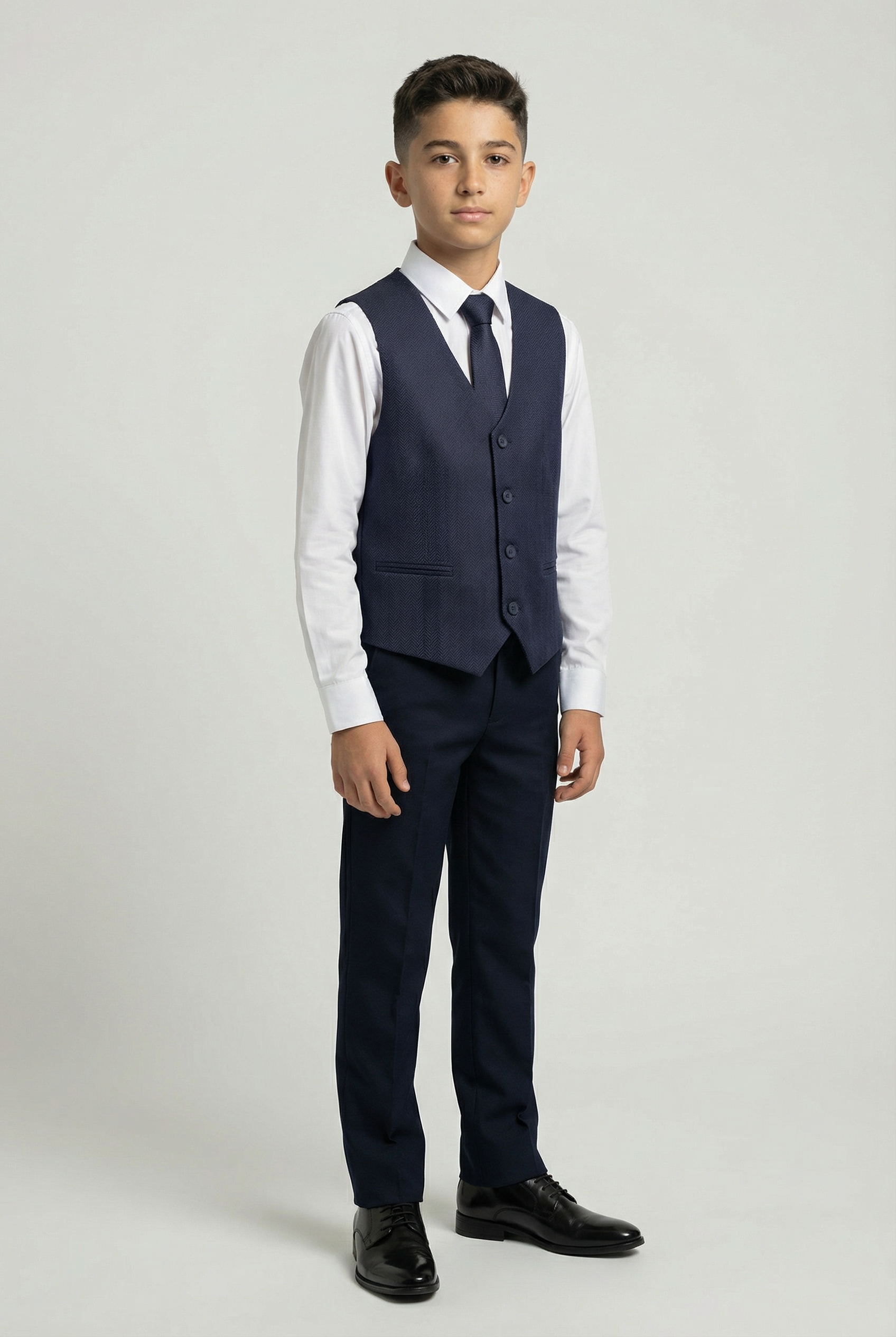 Boys Herringbone Waistcoat Set - Navy Blue