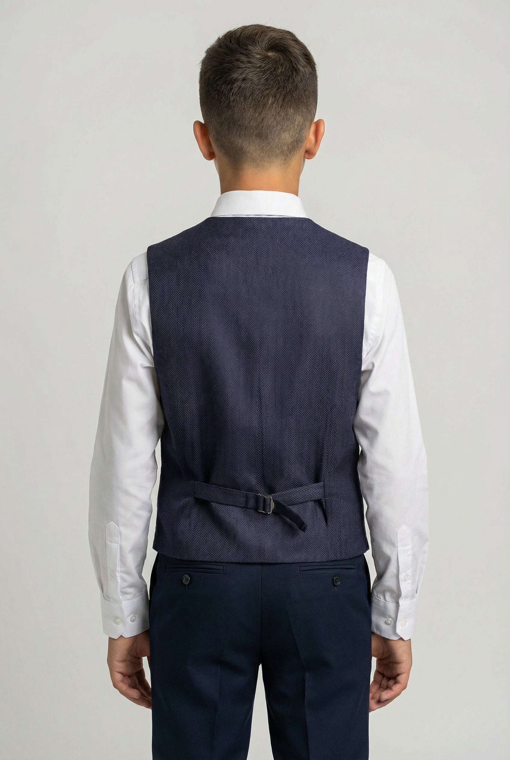 Boys Herringbone Waistcoat Set - Navy Blue