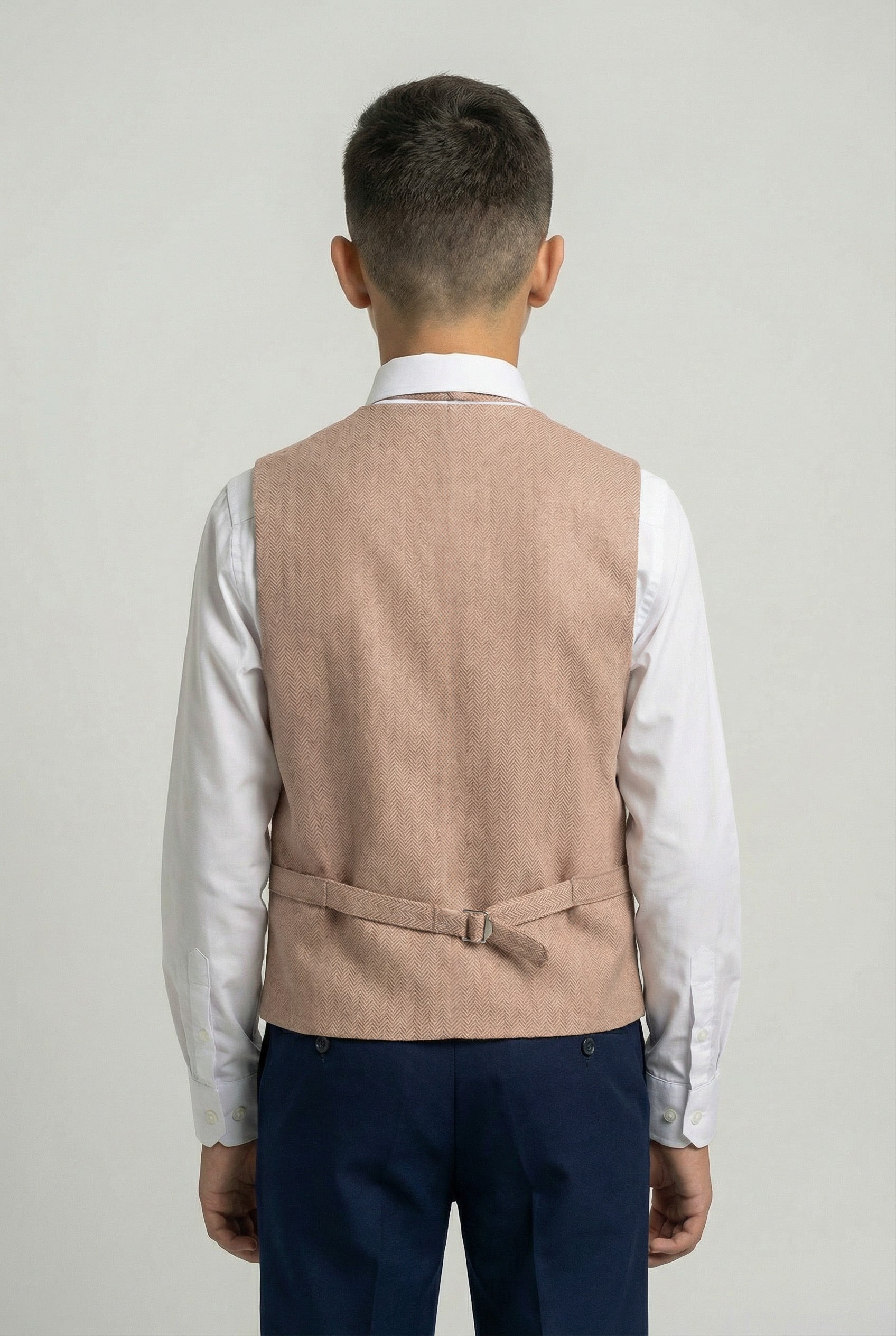 Boys Herringbone Waistcoat Set - Tan Brown
