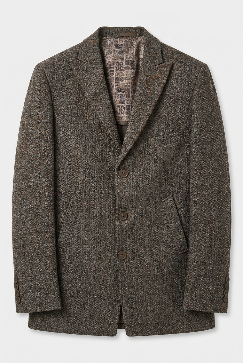 Boys Khaki Textured Tweed Blazer