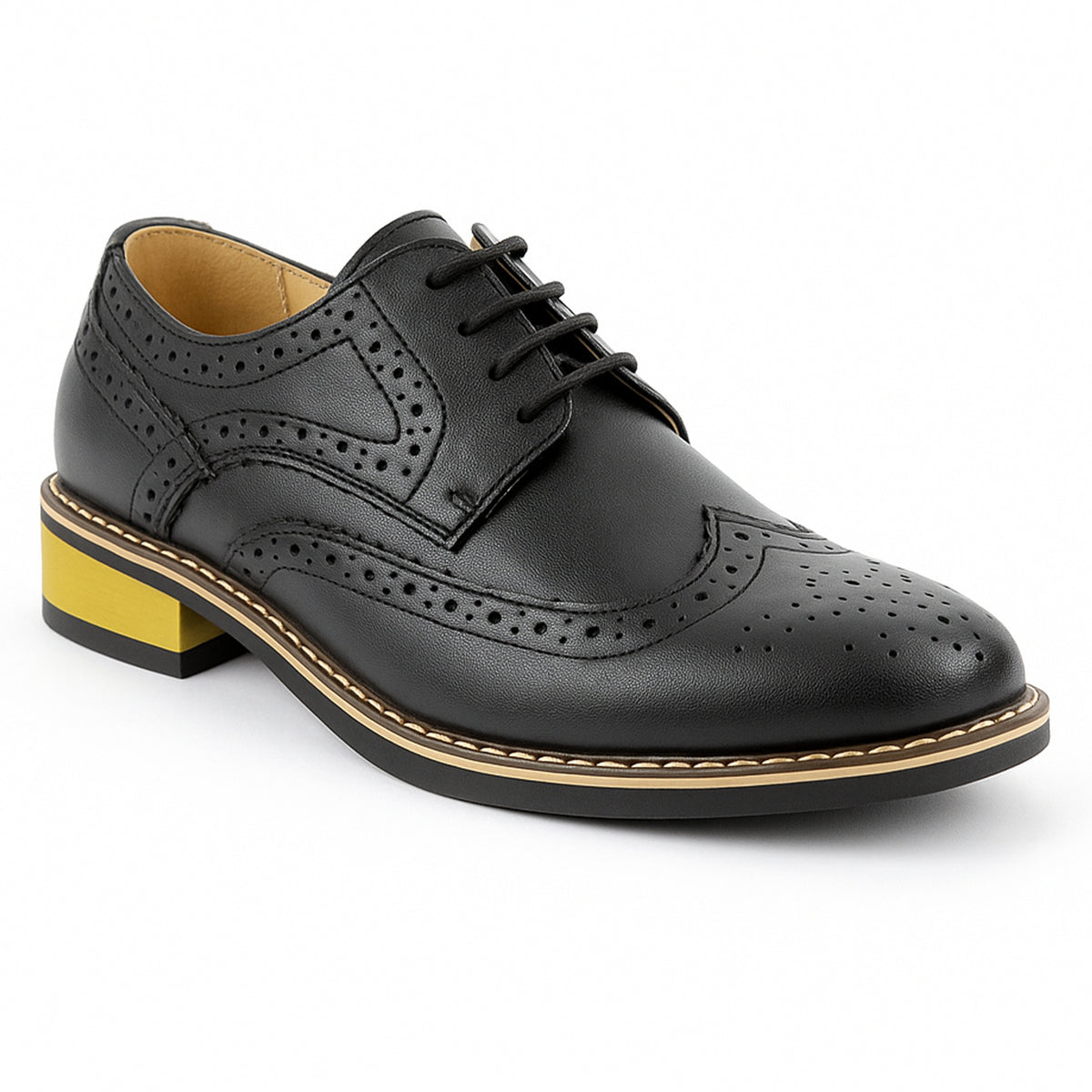 Boys Brogue Lace Up Derby Dress Shoes in Black