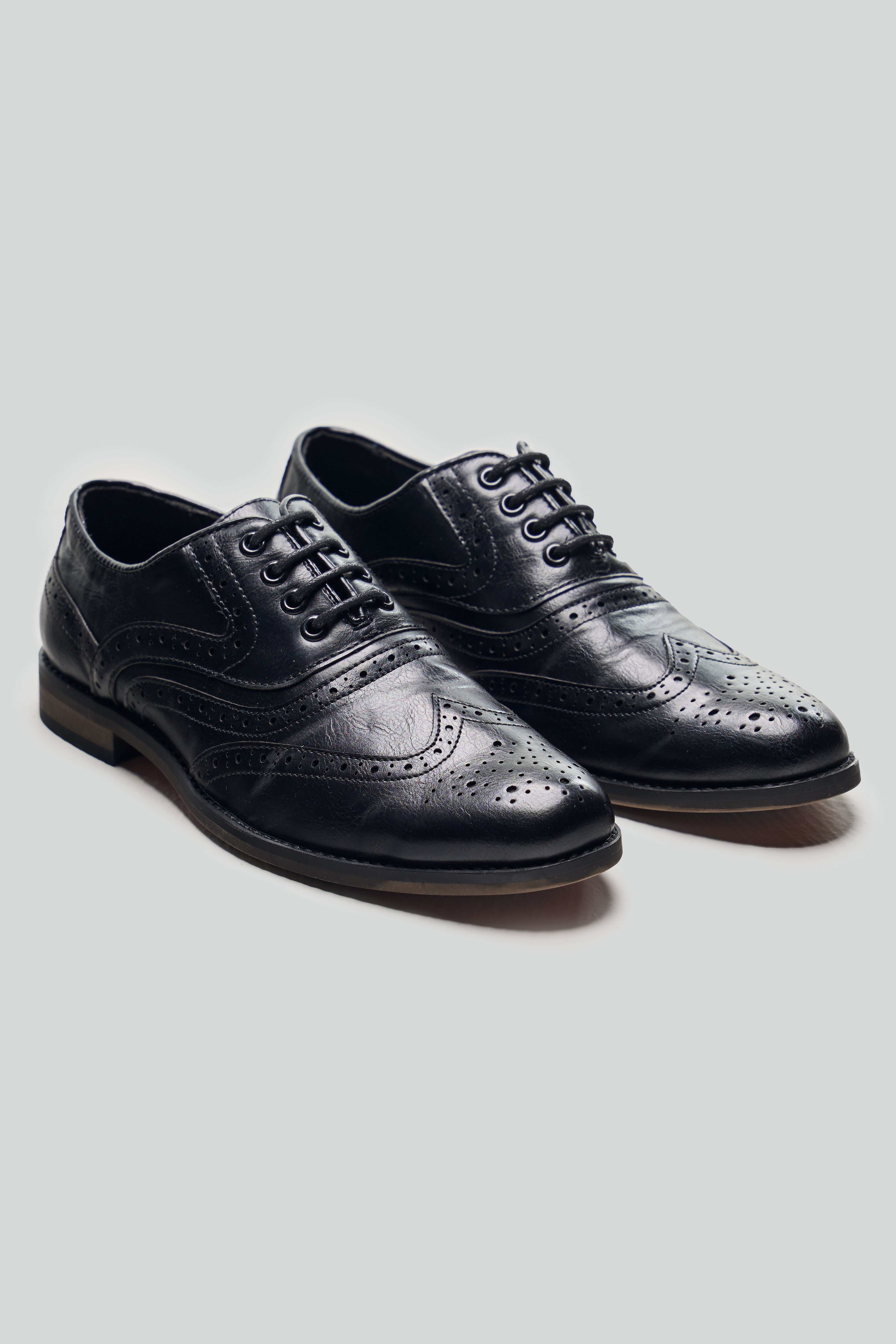 Boys Lace Up Oxford Brogue shoes - RUSSEL - Black Pair Side Picture
