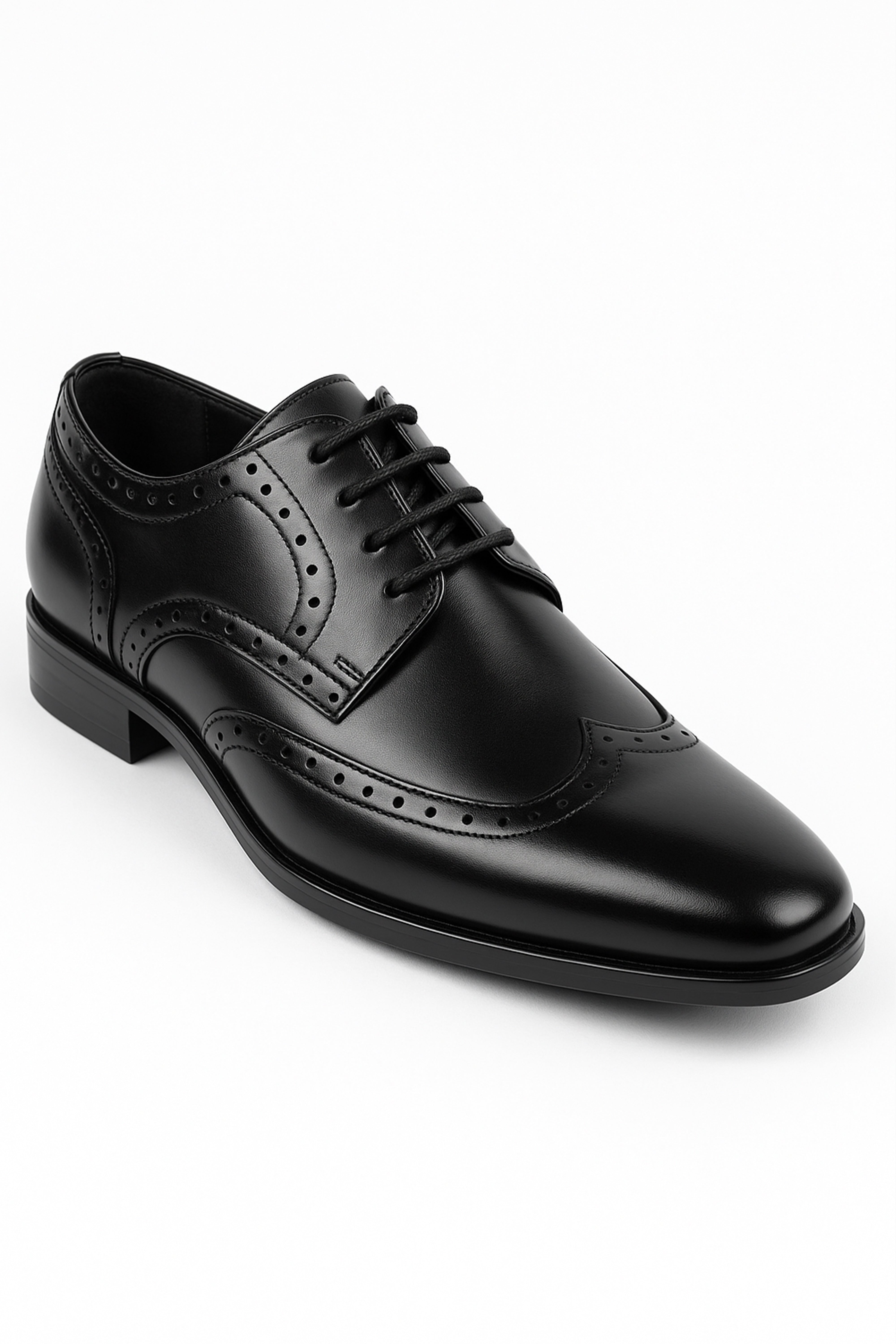 Boys Lace Up Wingtip Brogue Shoes - Black Side Picture