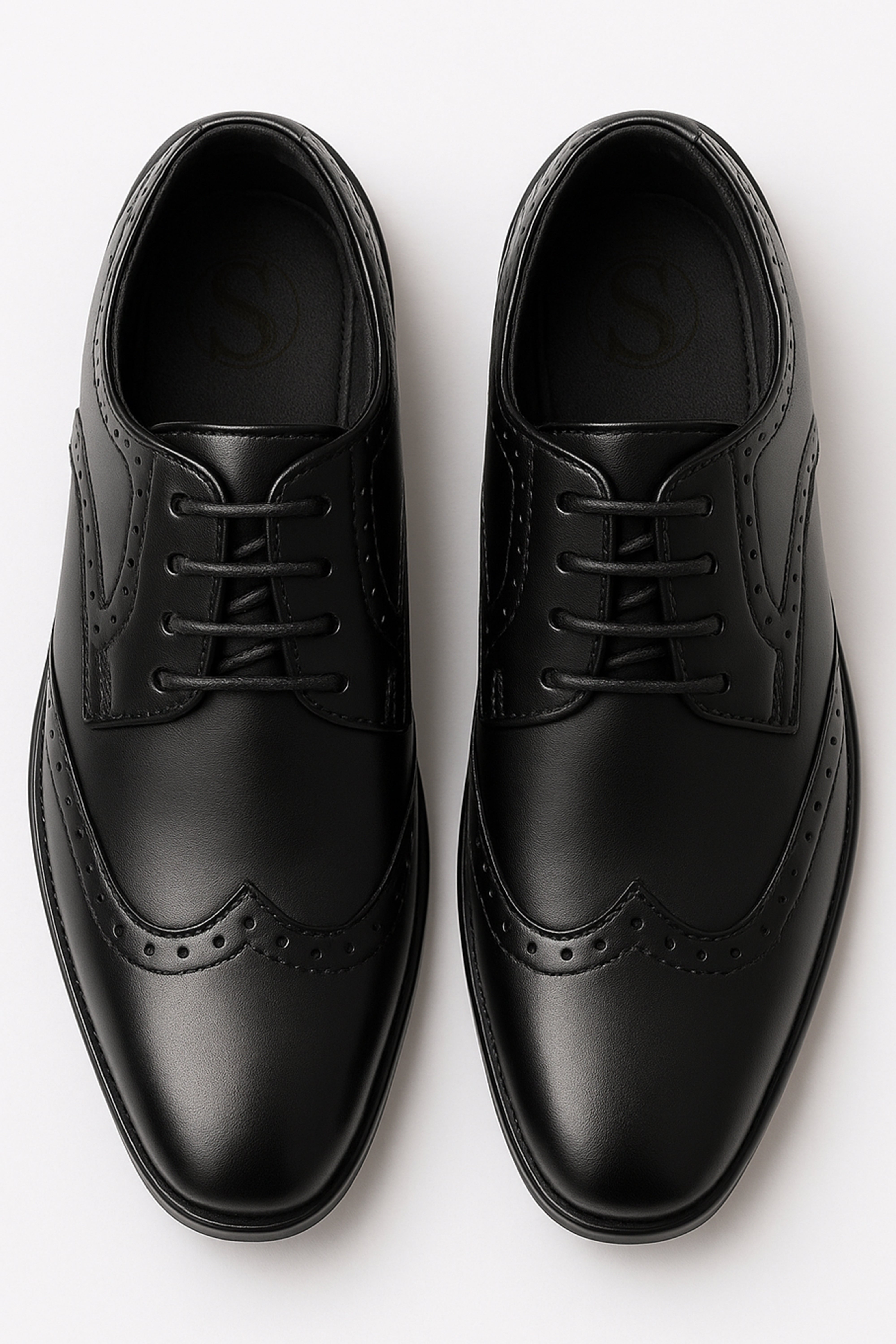 Boys Lace Up Wingtip Brogue Shoes - Black Front Picture