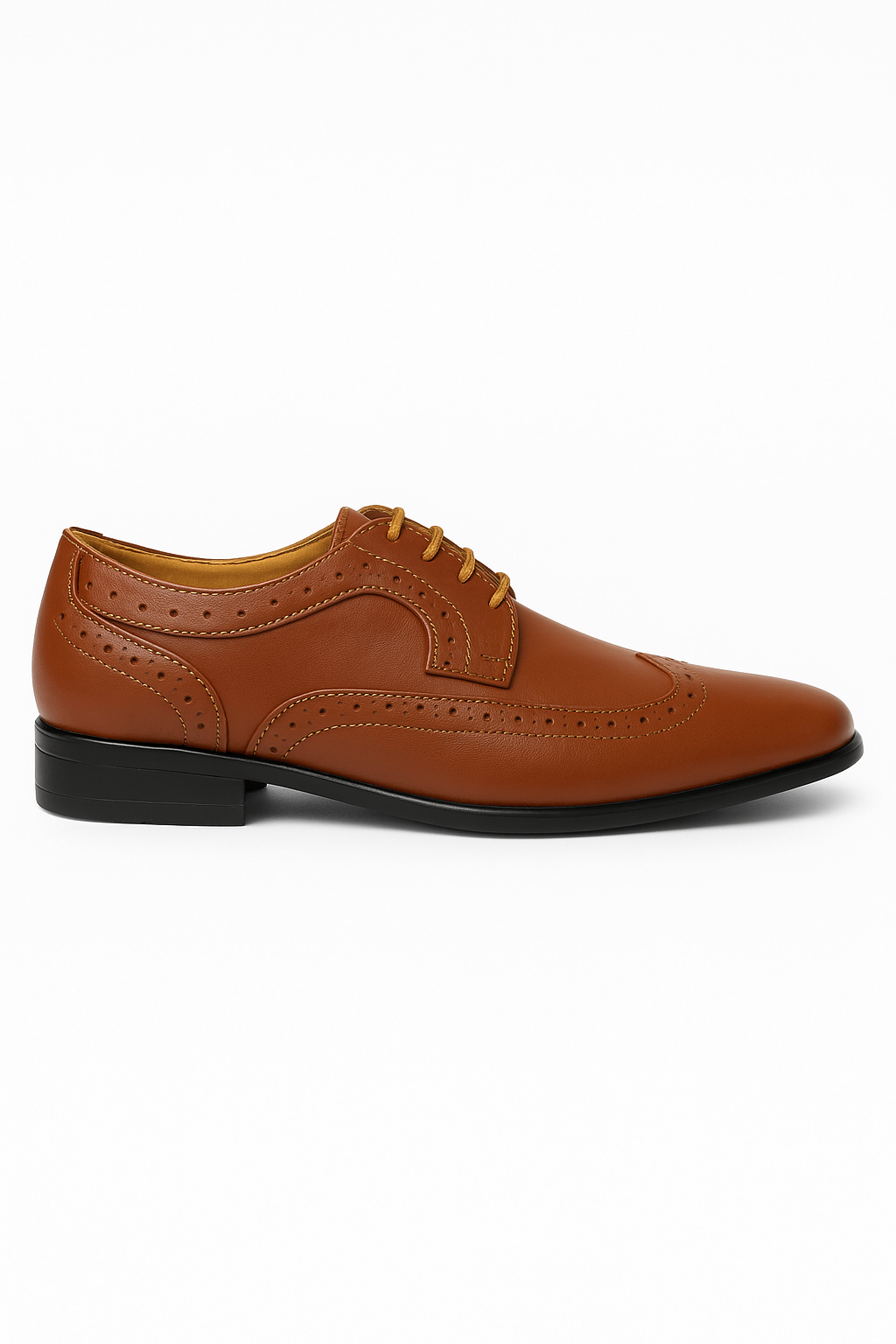 Boys Lace Up Wingtip Brogue Shoes - Tan Brown 