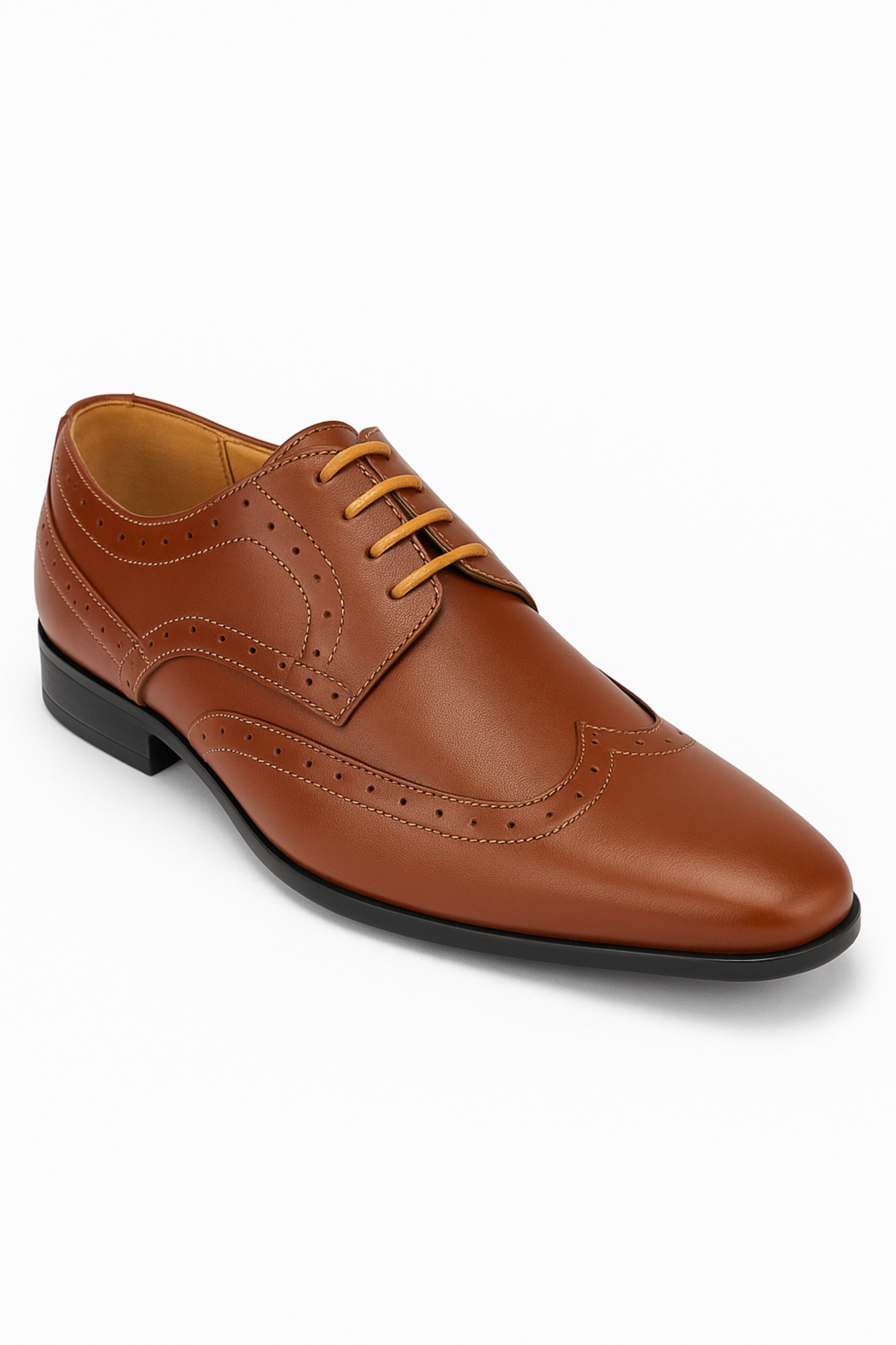 Boys Lace Up Wingtip Brogue Shoes - Tan Brown Side Picture