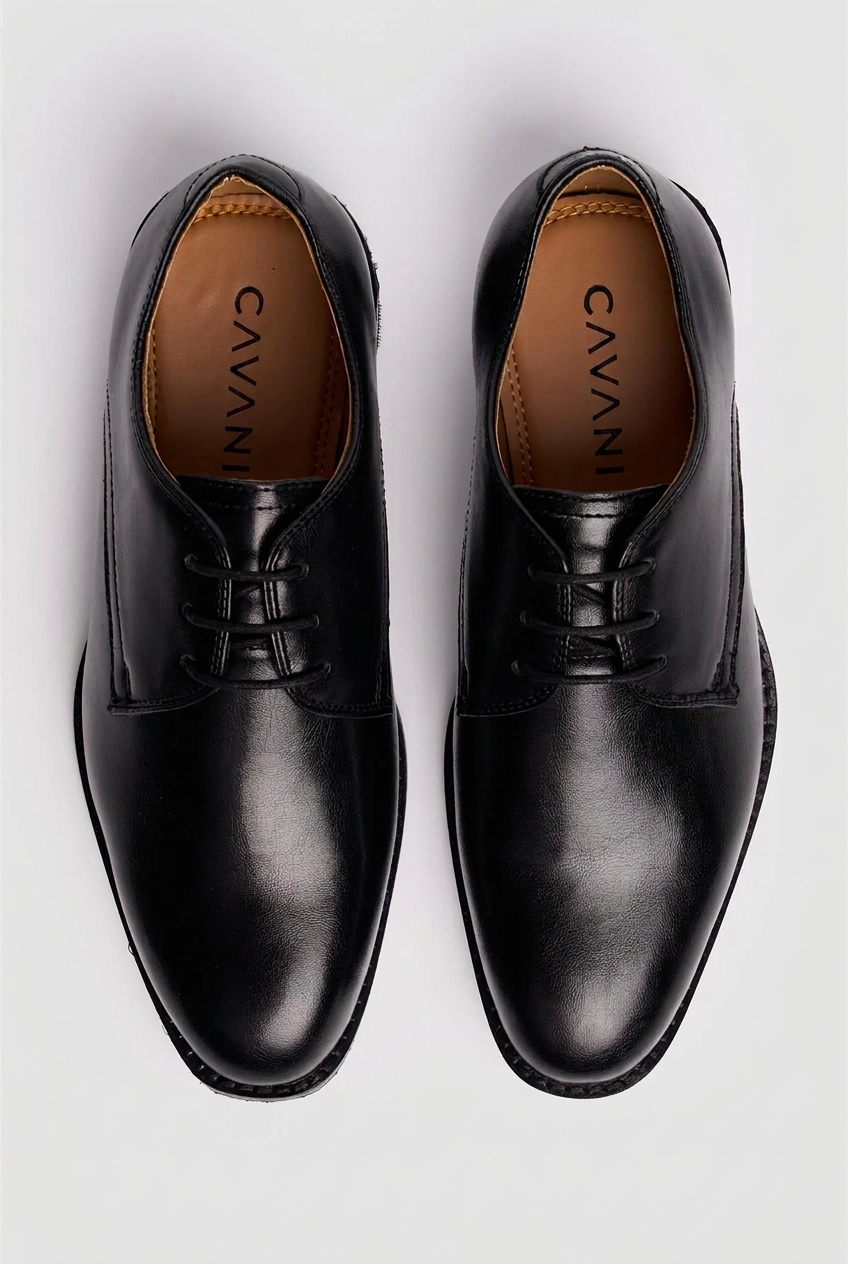 Boys Leather Lace Up Derby Dress Shoes - Black