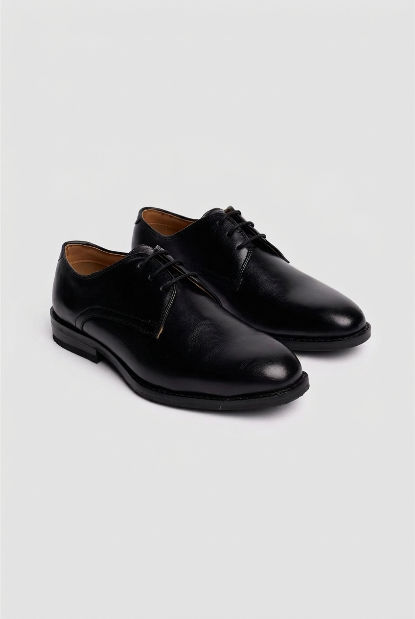 Boys Leather Lace Up Derby Dress Shoes - Black