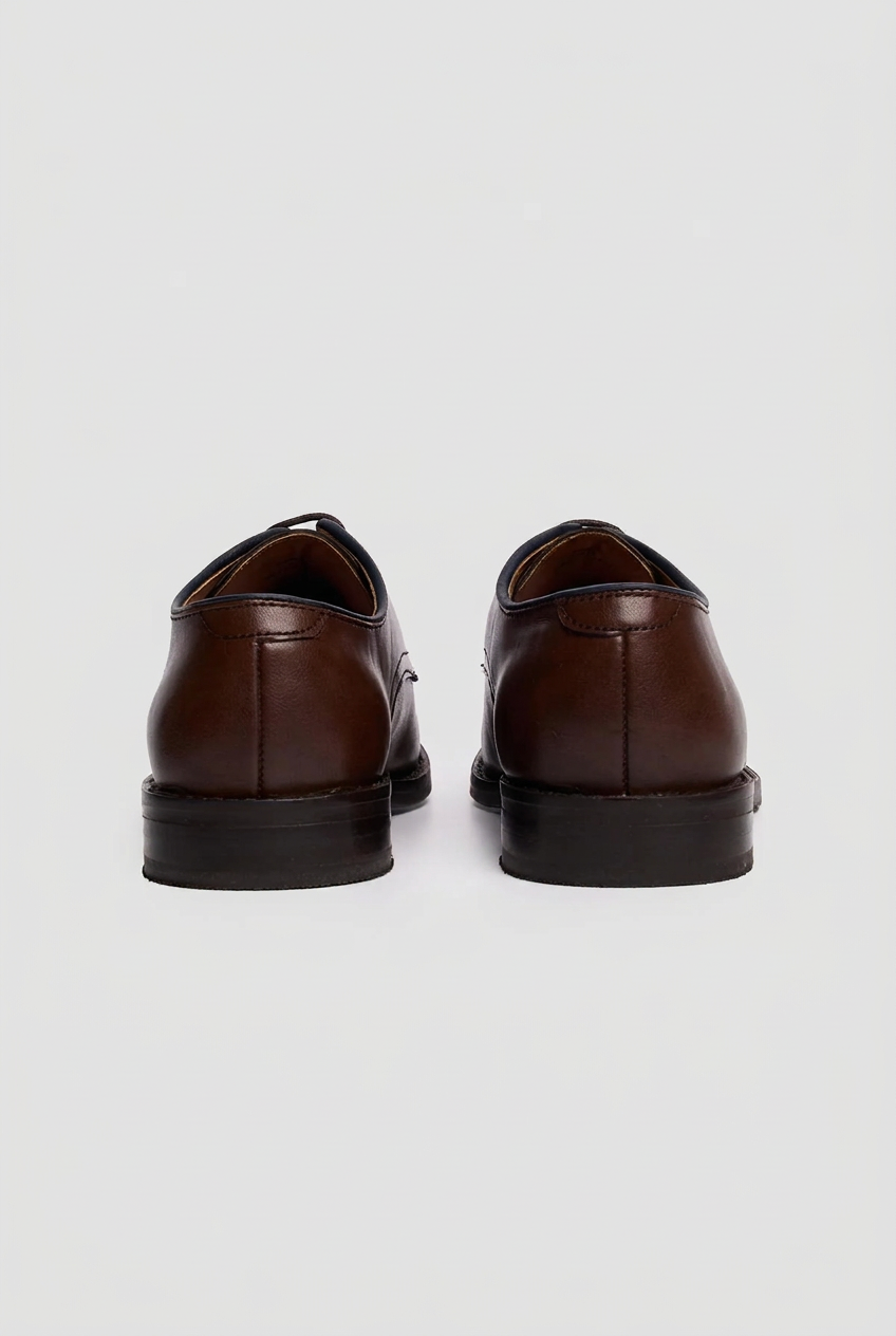 Boys Leather Lace Up Derby Dress Shoes - Brown