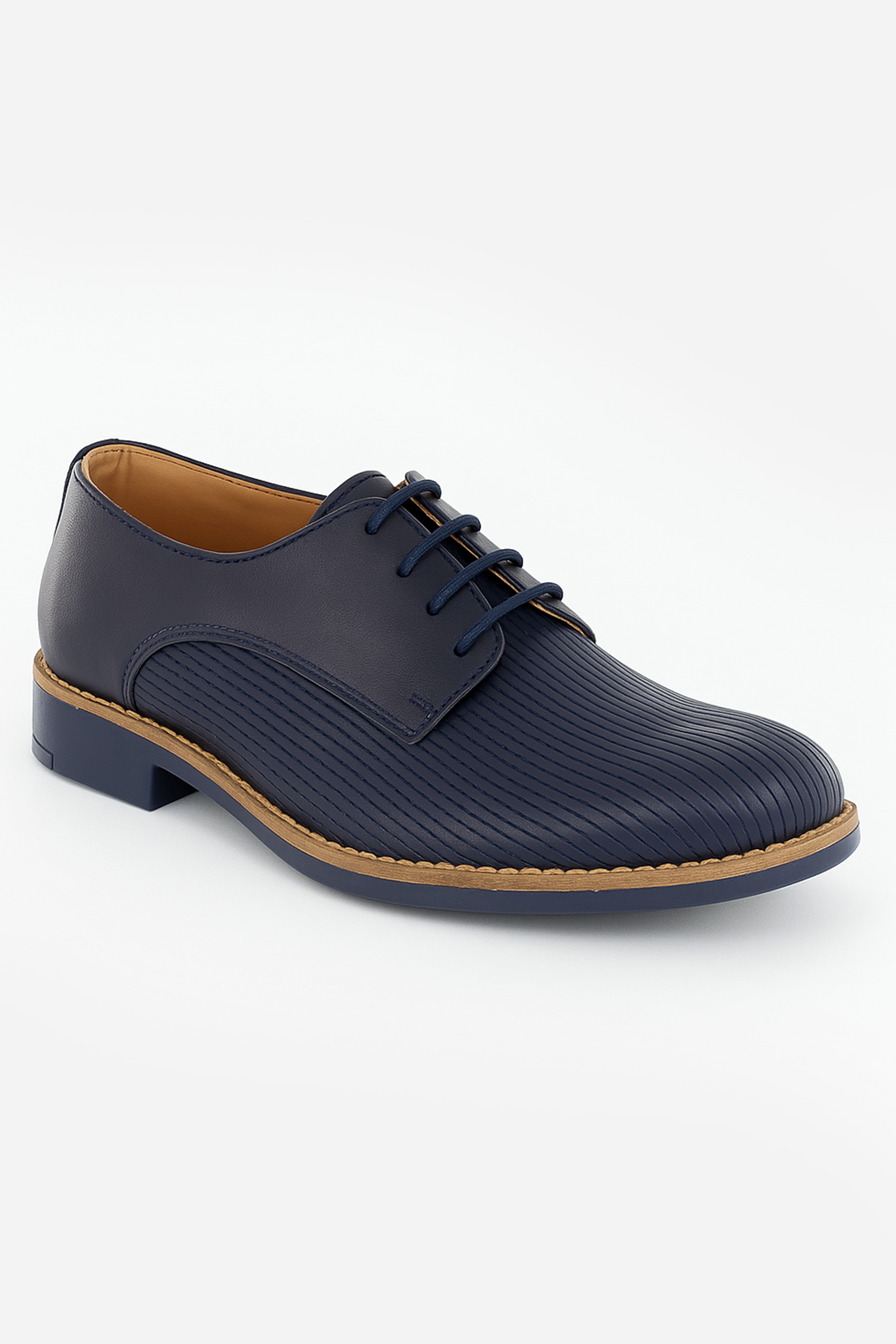 Boys Leather Lace Up Formal Shoes - Navy Blue Side Picture