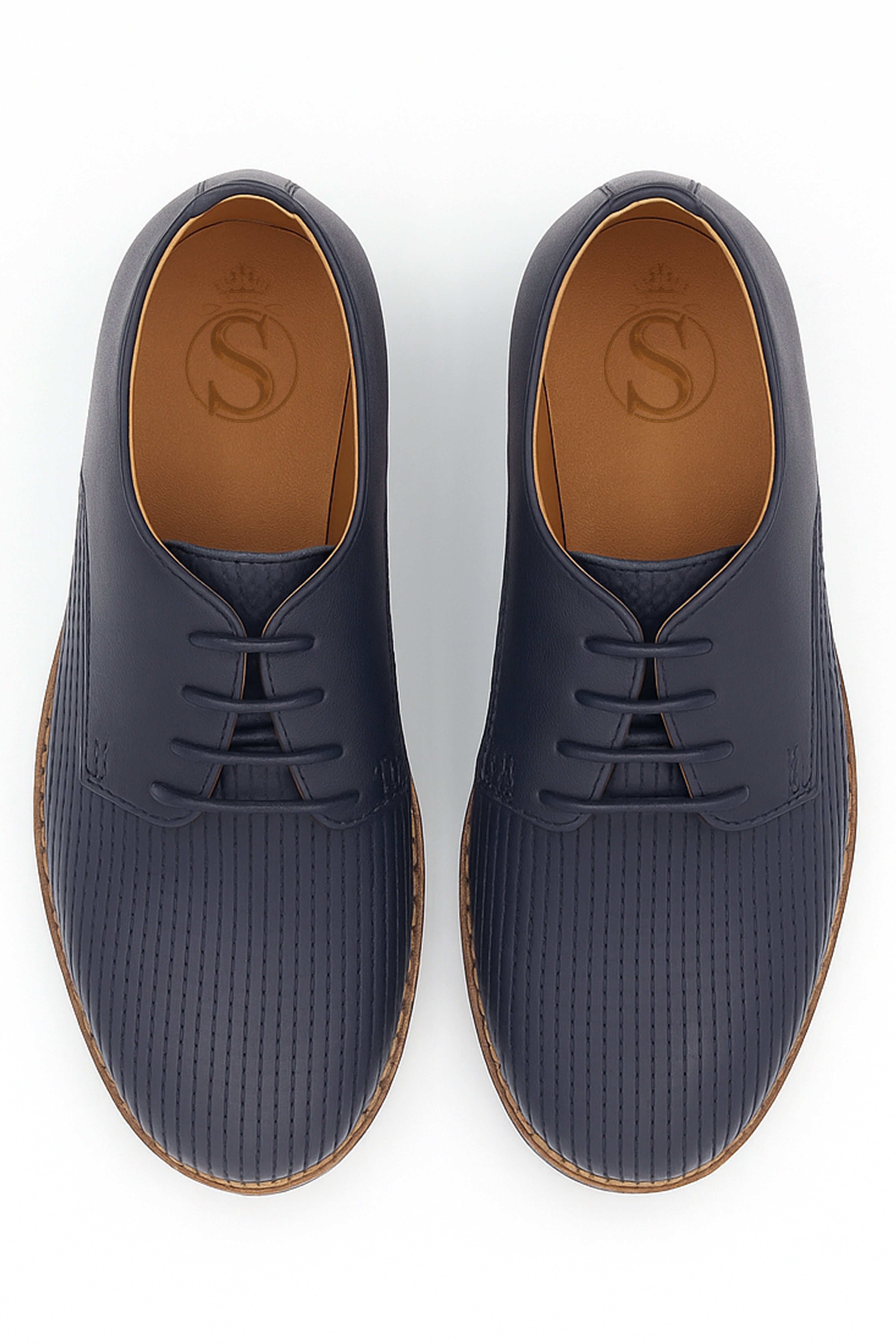 Boys Leather Lace Up Formal Shoes - Navy Blue Front Picture