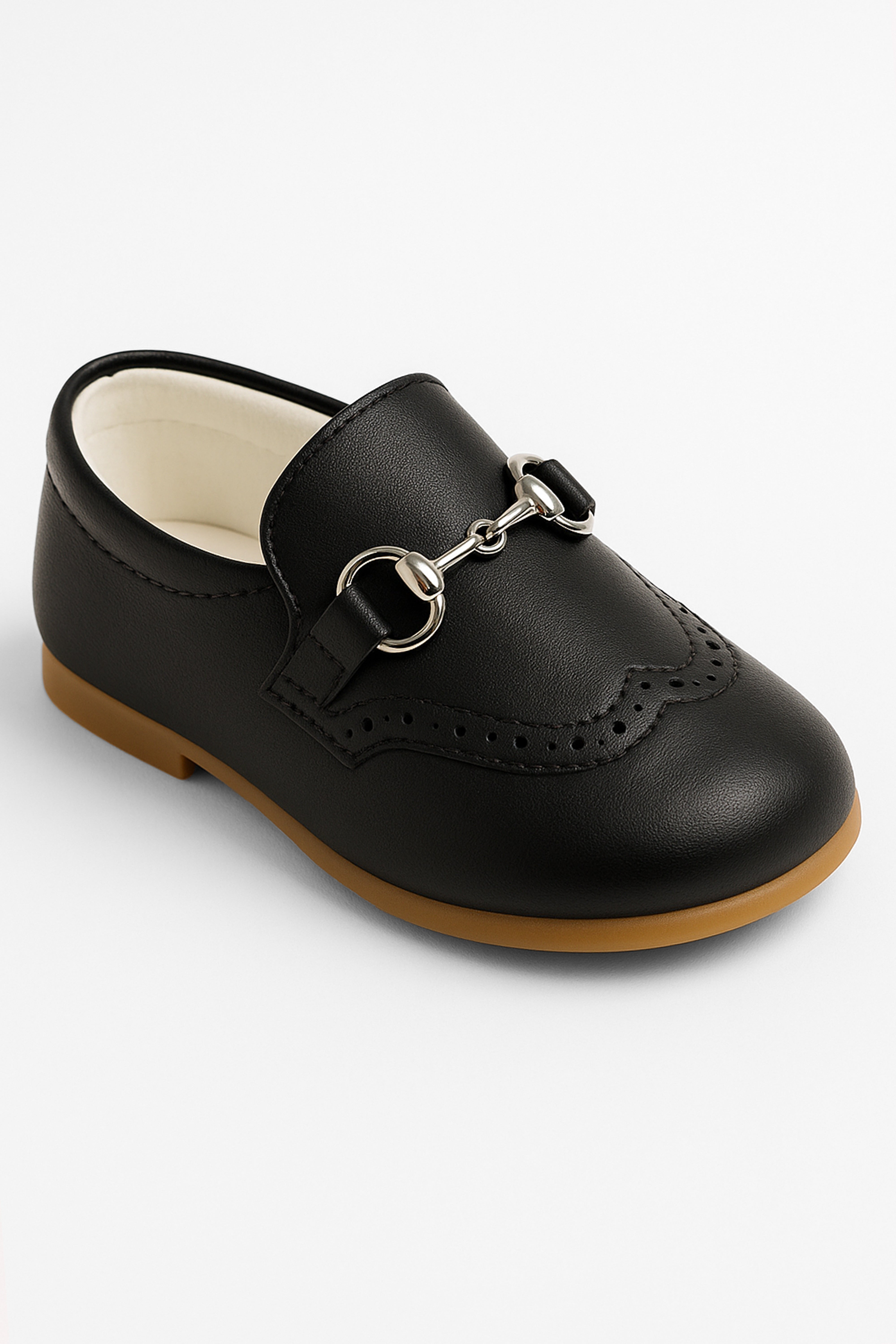 Boys Leather Moccasin Loafers with Silver Horsebit - Black Side Picture