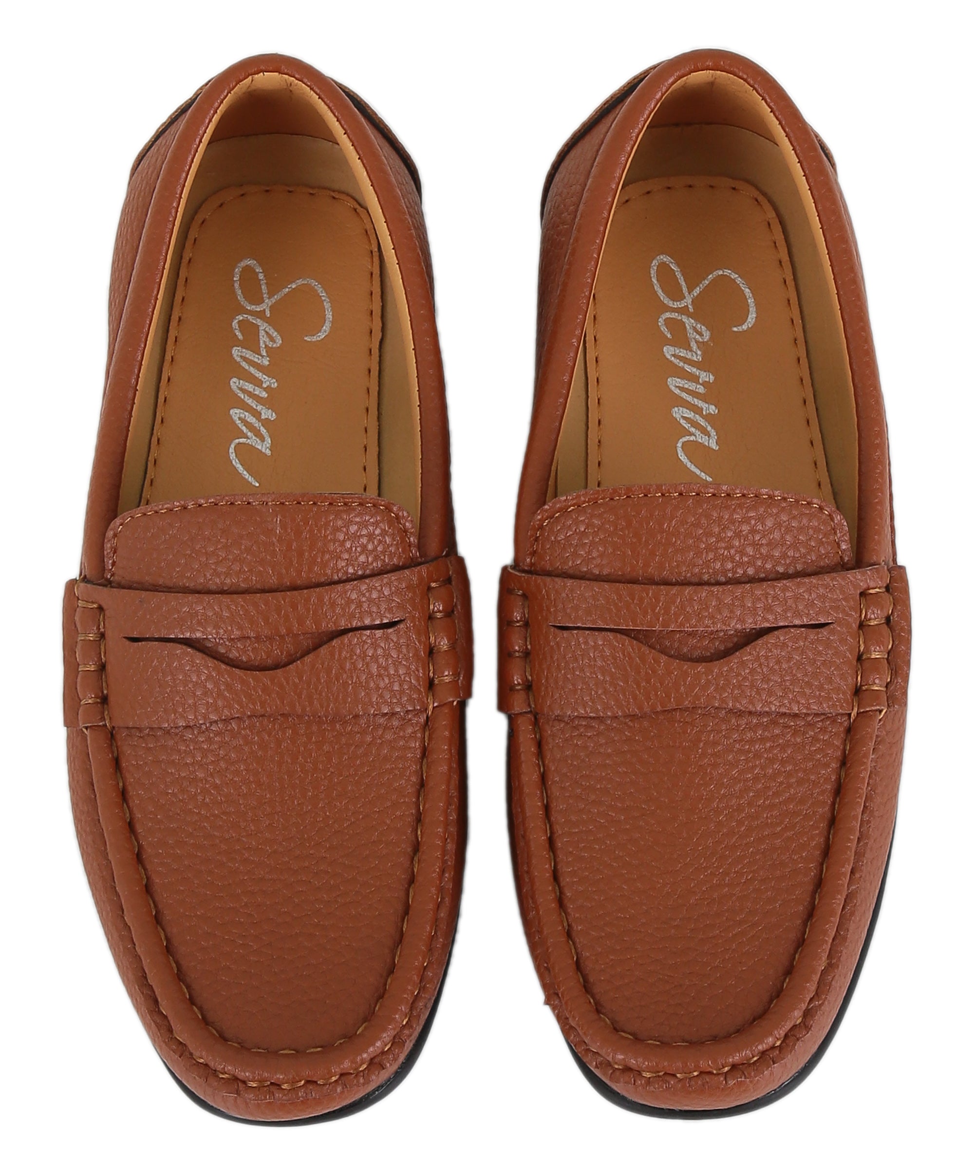 Boys Leather Penny Loafer - HUGO - Tan Brown Pair Front Picture