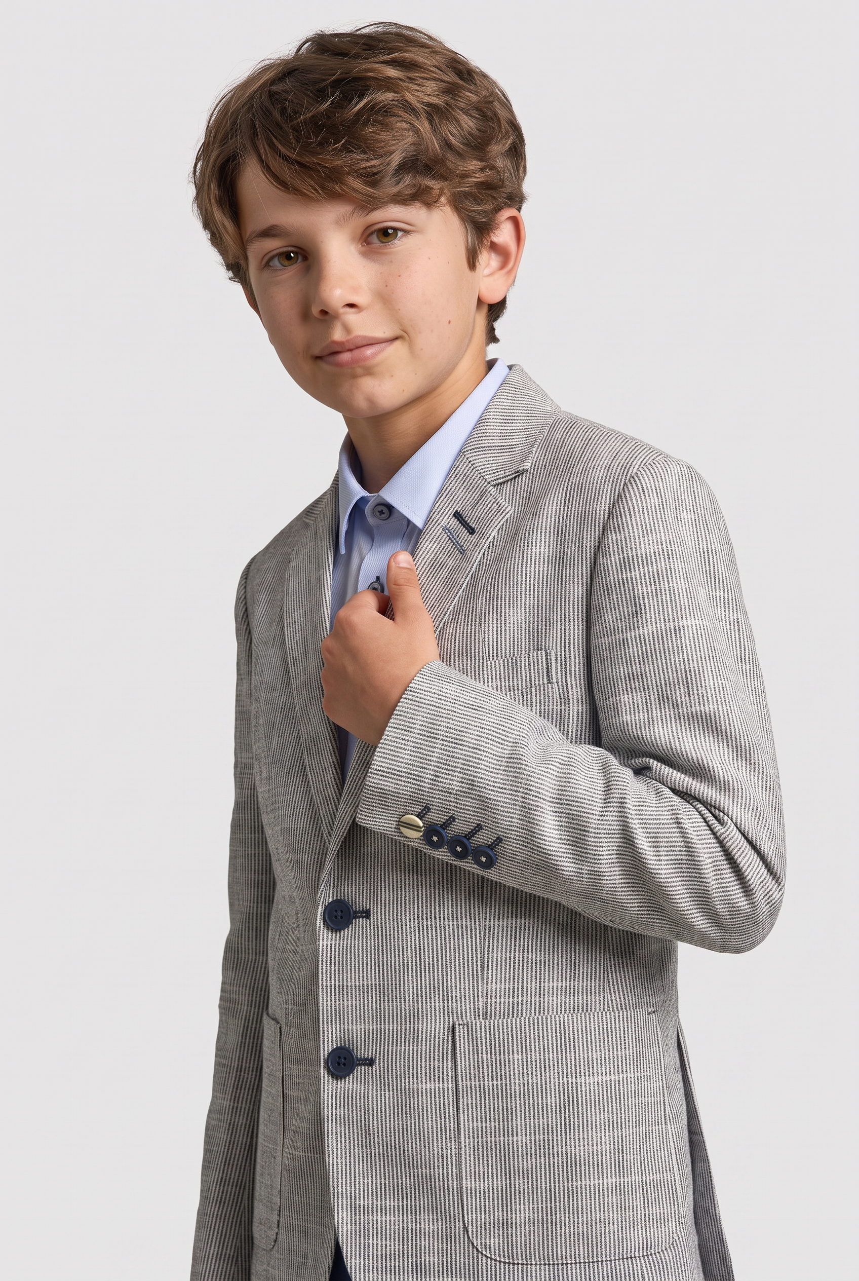 Boys Linen Stripe Twill Blazer - Cavani Jamie Grey