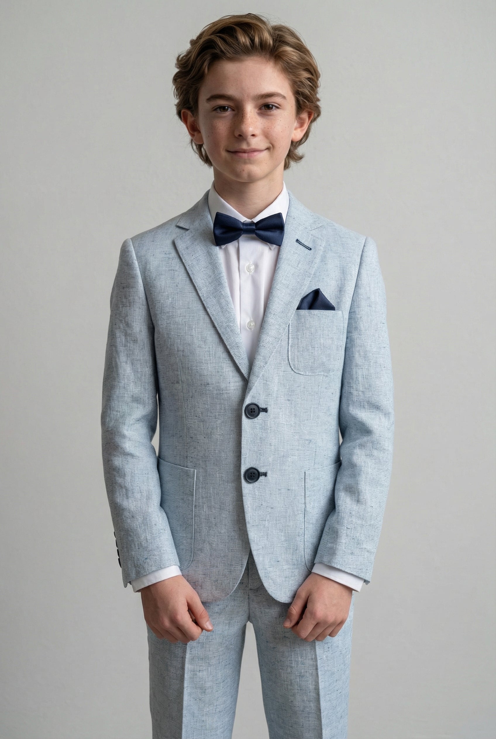Boys Linen Suit with Elbow Patches - Pale Blue