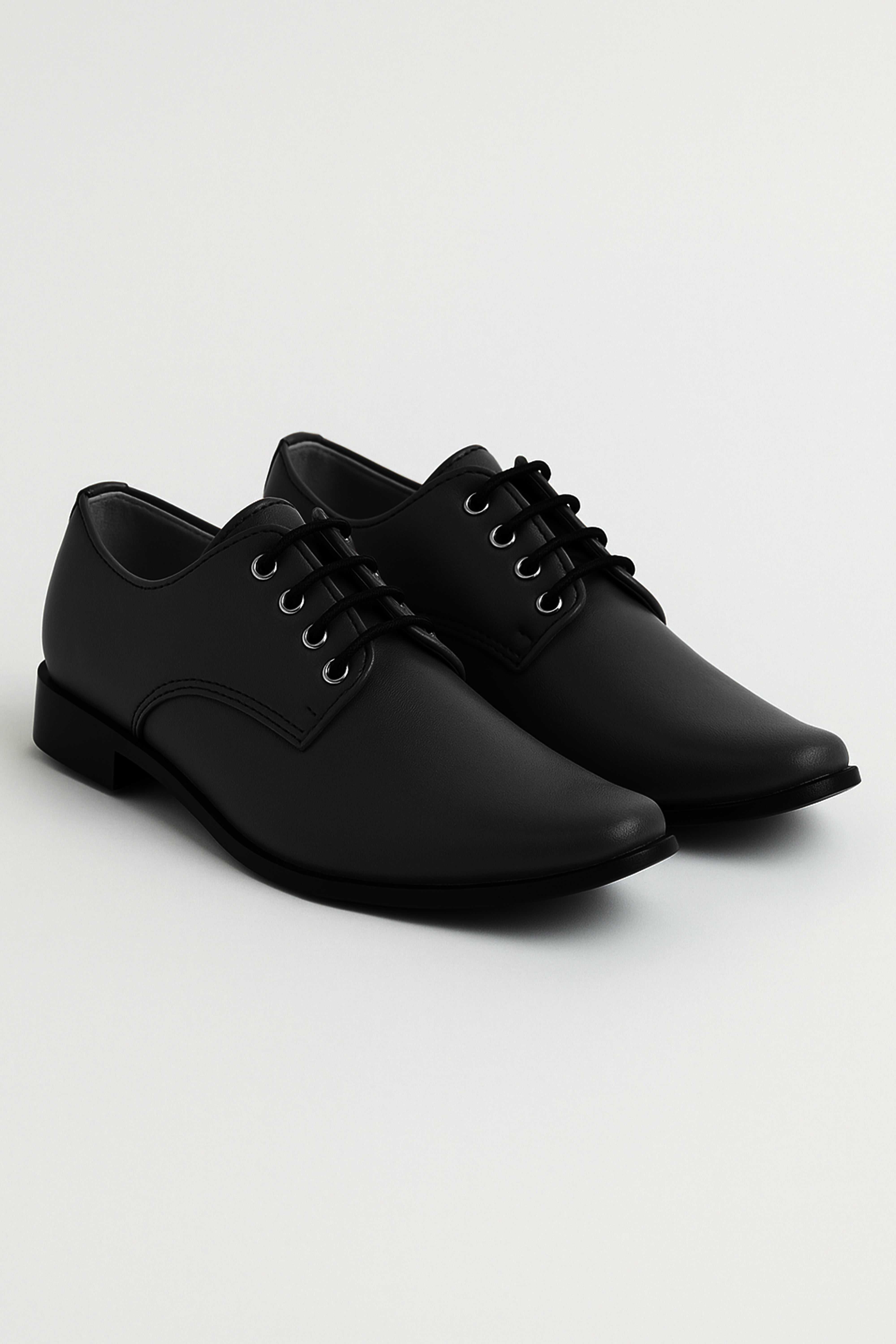 Boys Matte Leather Derby Shoes - GEORGE - Black Pair Side Picture