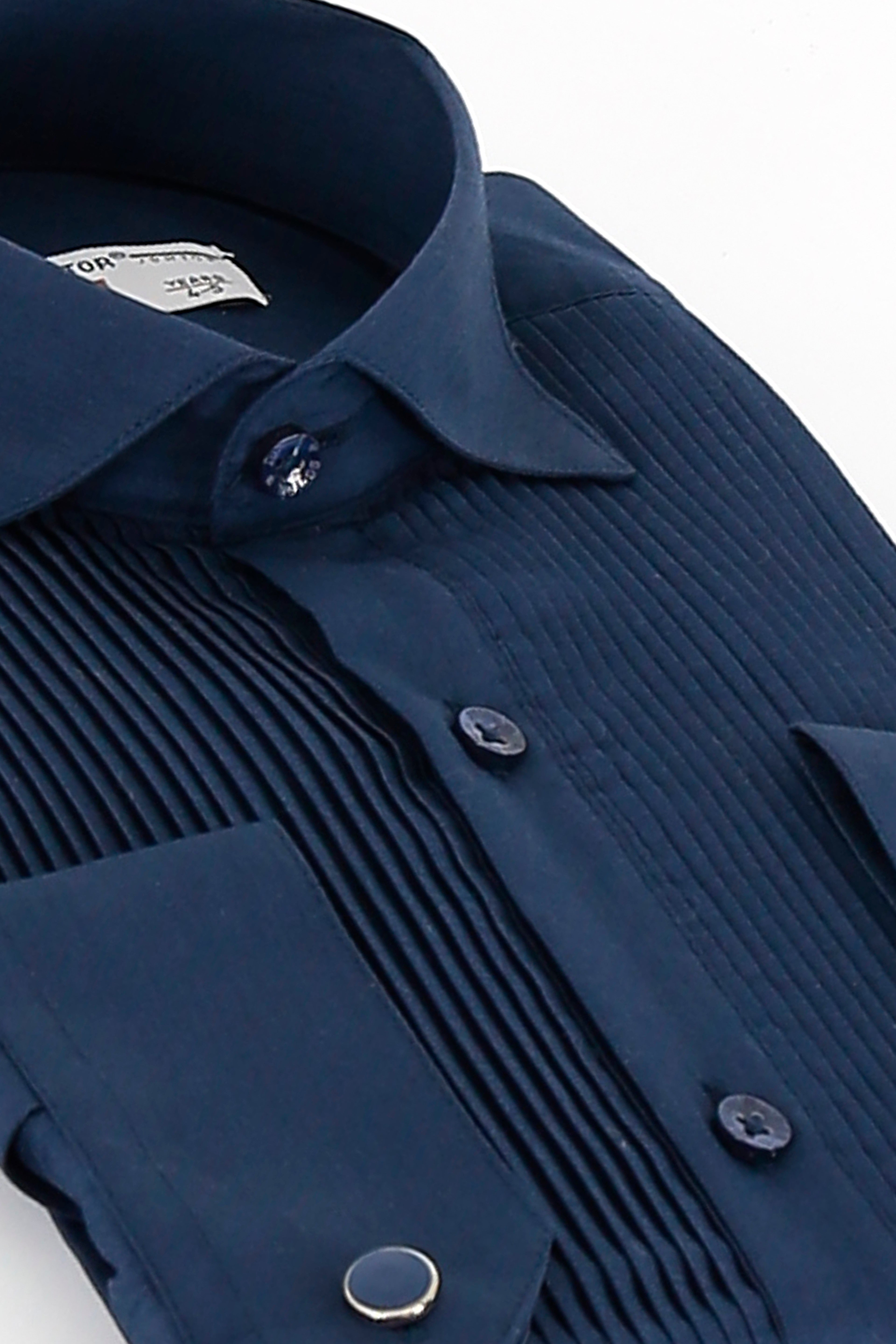 Boys Navy Blue Slim Fit Pleated Cufflink Shirt - Navy Blue Detail Picture