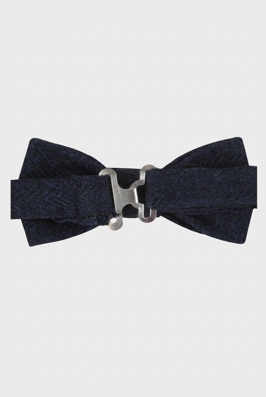 Boys Navy Herringbone Tweed Dickie Bow Tie | Formal Wedding & Party Bow Tie