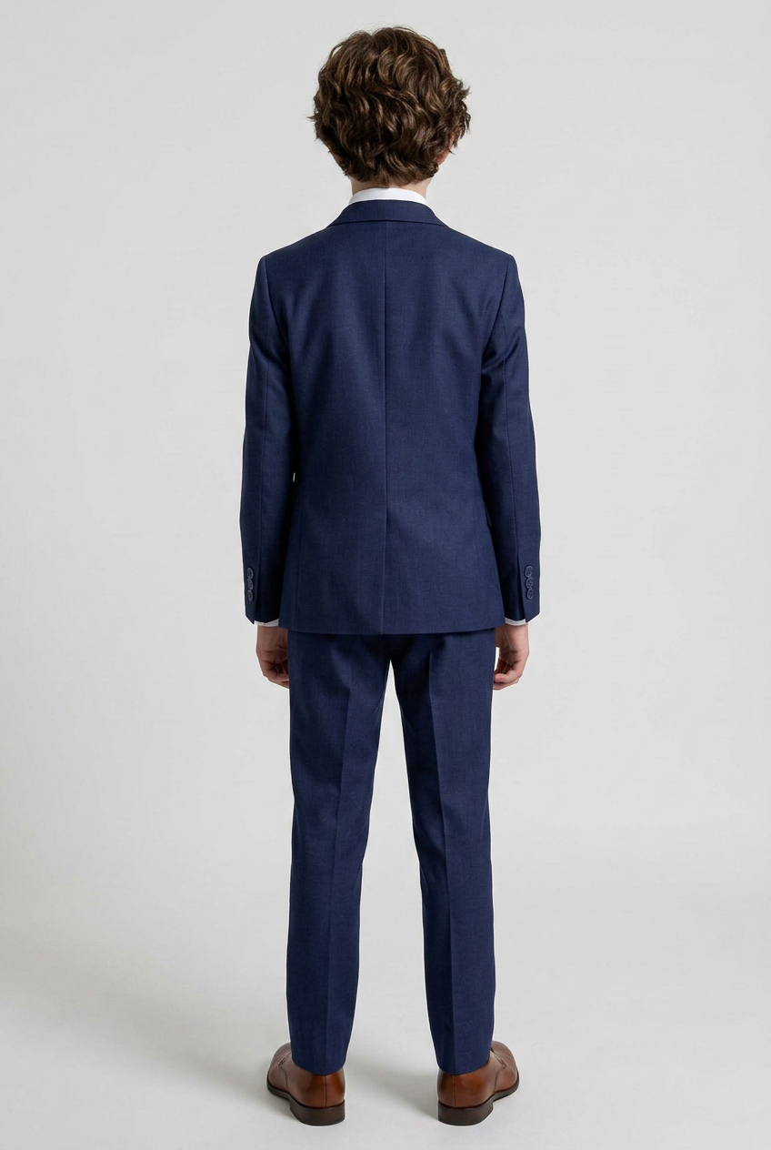 Boys Navy Suit with Grey Checked Waistcoat and Tie