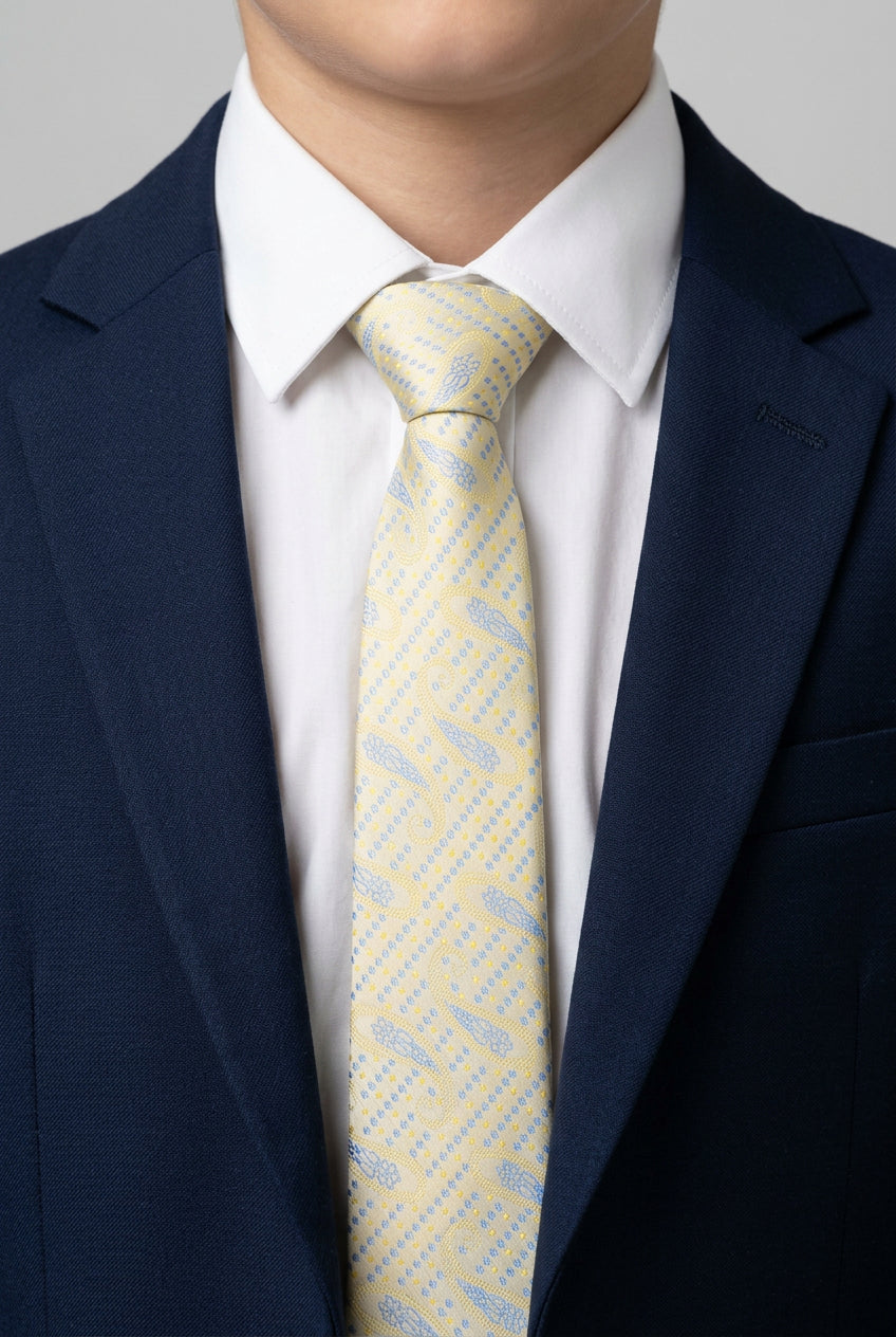 Boys Paisley Dotted Jacquard Slim Tie - Yellow & Blue
