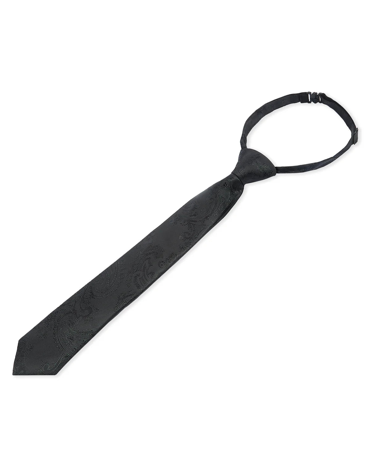 Boys Paisley Jacquard Pre-Tied Tie with Adjustable Clip Neck Strap - Black