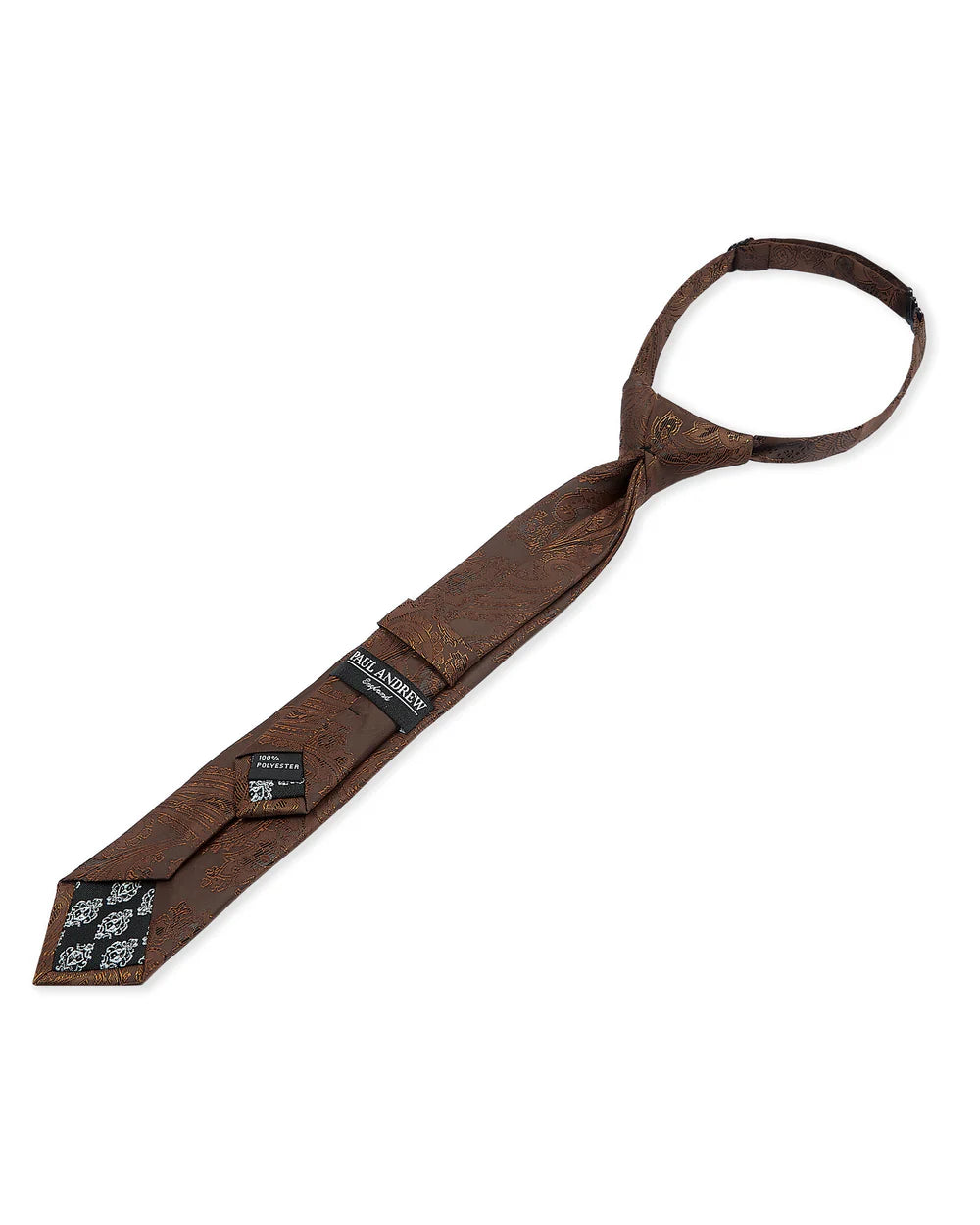 Boys Paisley Jacquard Pre-Tied Tie with Adjustable Clip Neck Strap - Brown