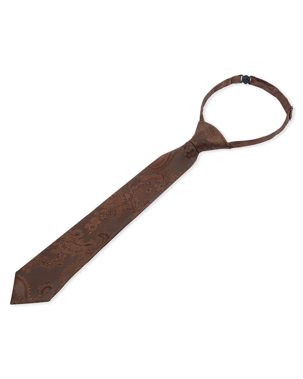 Boys Paisley Jacquard Pre-Tied Tie with Adjustable Clip Neck Strap - Brown