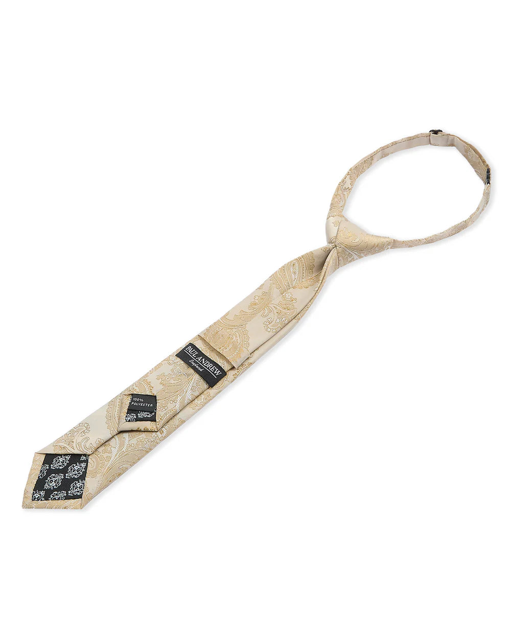Boys Paisley Jacquard Pre-Tied Tie with Adjustable Clip Neck Strap - Cream