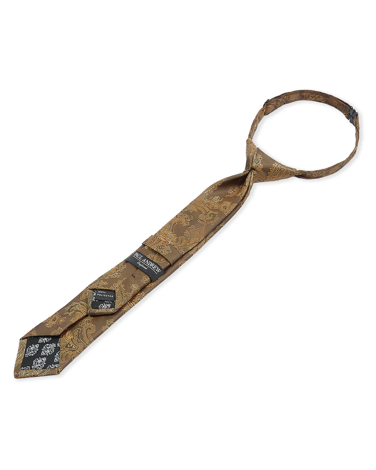 Boys Paisley Jacquard Pre-Tied Tie with Adjustable Clip Neck Strap - Golden Brown
