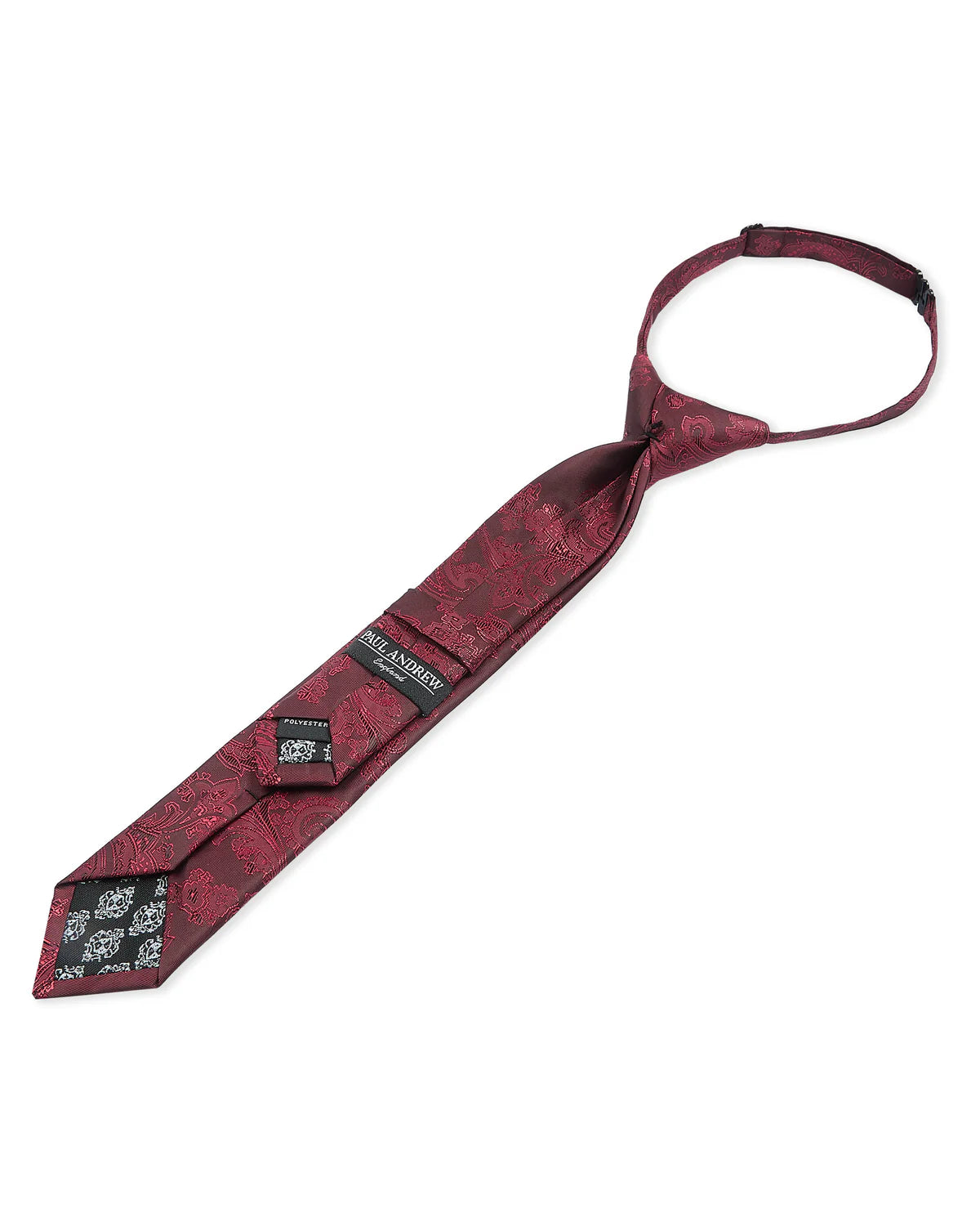 Boys Paisley Jacquard Pre-Tied Tie with Adjustable Clip Neck Strap - Red