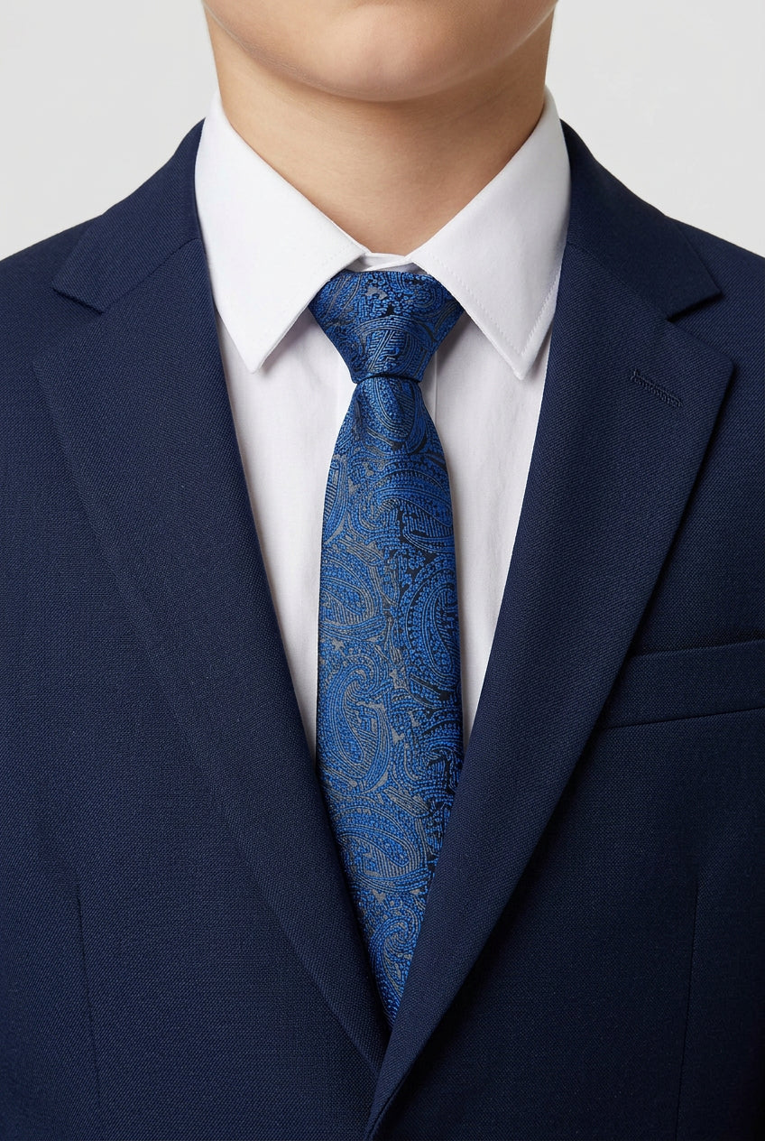 Boys Paisley Jacquard Slim Tie - Blue