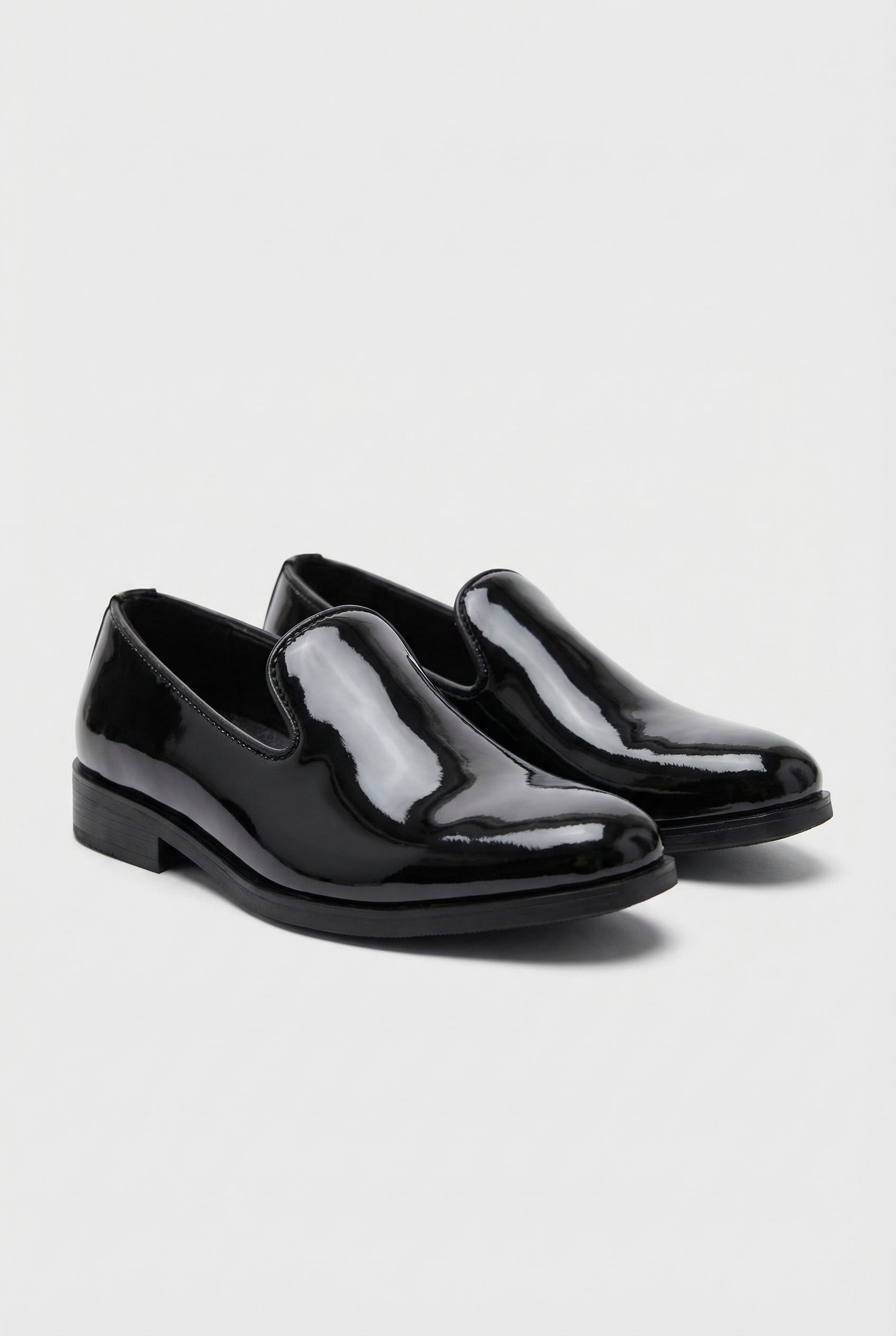 Boys Patent Black Loafer Shoes - Rudy Pair Side Picture
