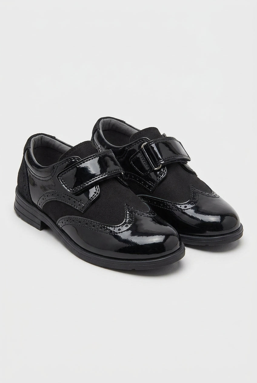 Boys Patent & Suede Strap Brogue Shoes - York Pair Side Picture