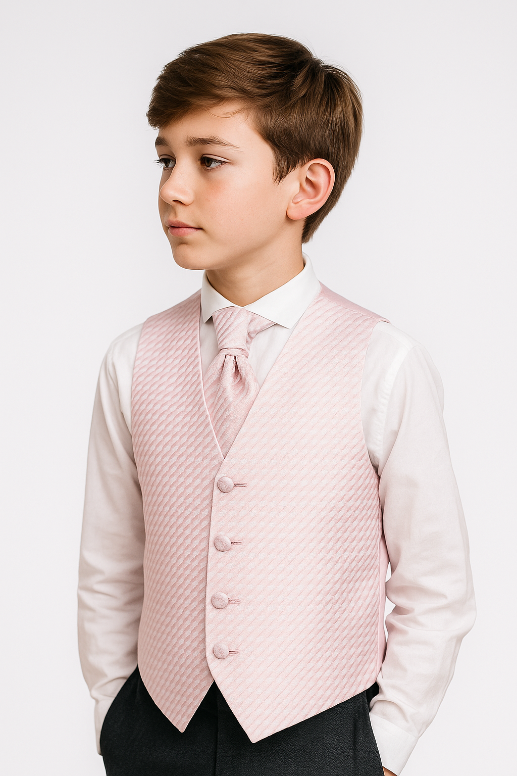 Boys Patterned Waistcoat Cravat Hanky Set - Pink