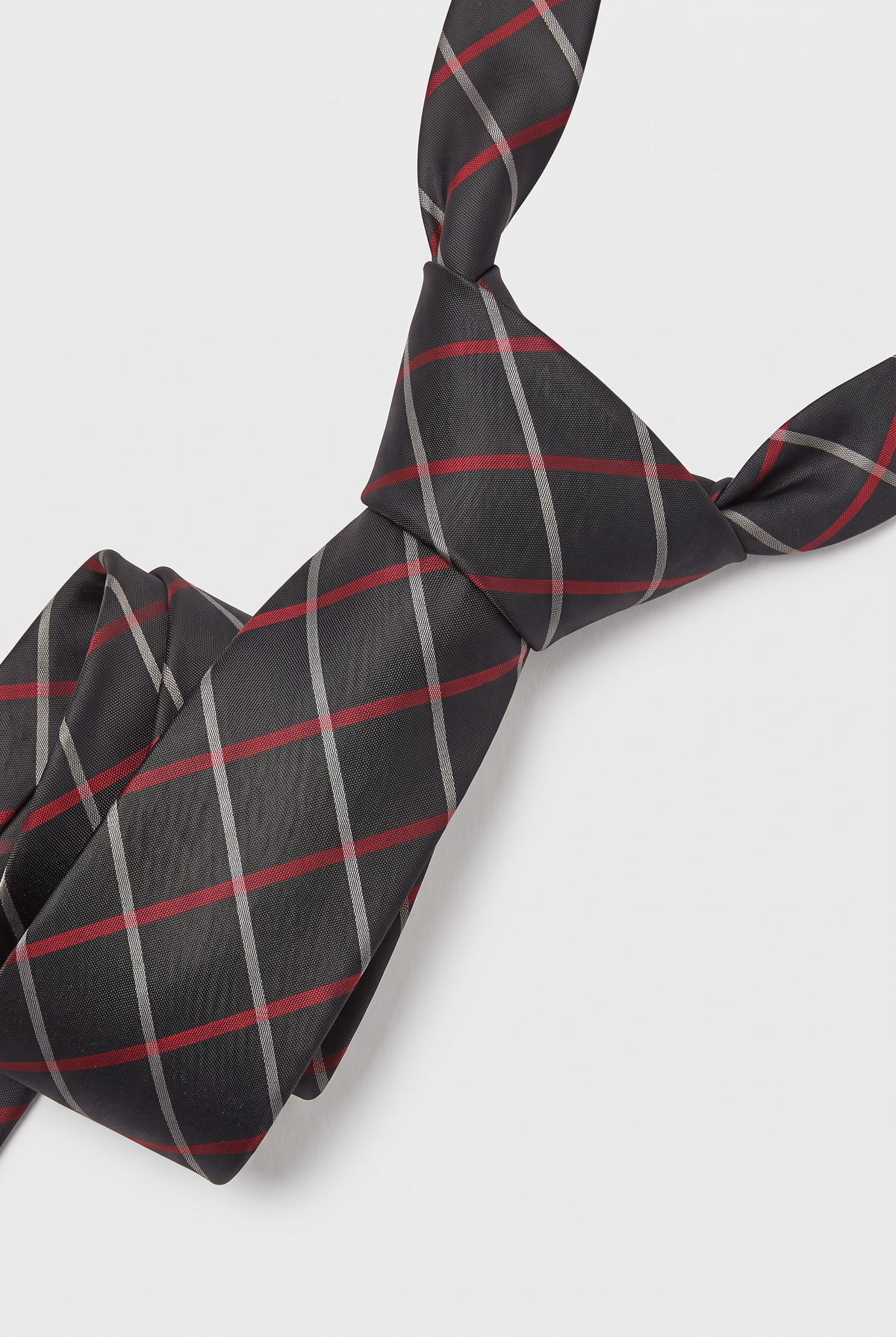 Boys Plaid Checkered Tie Black- Red