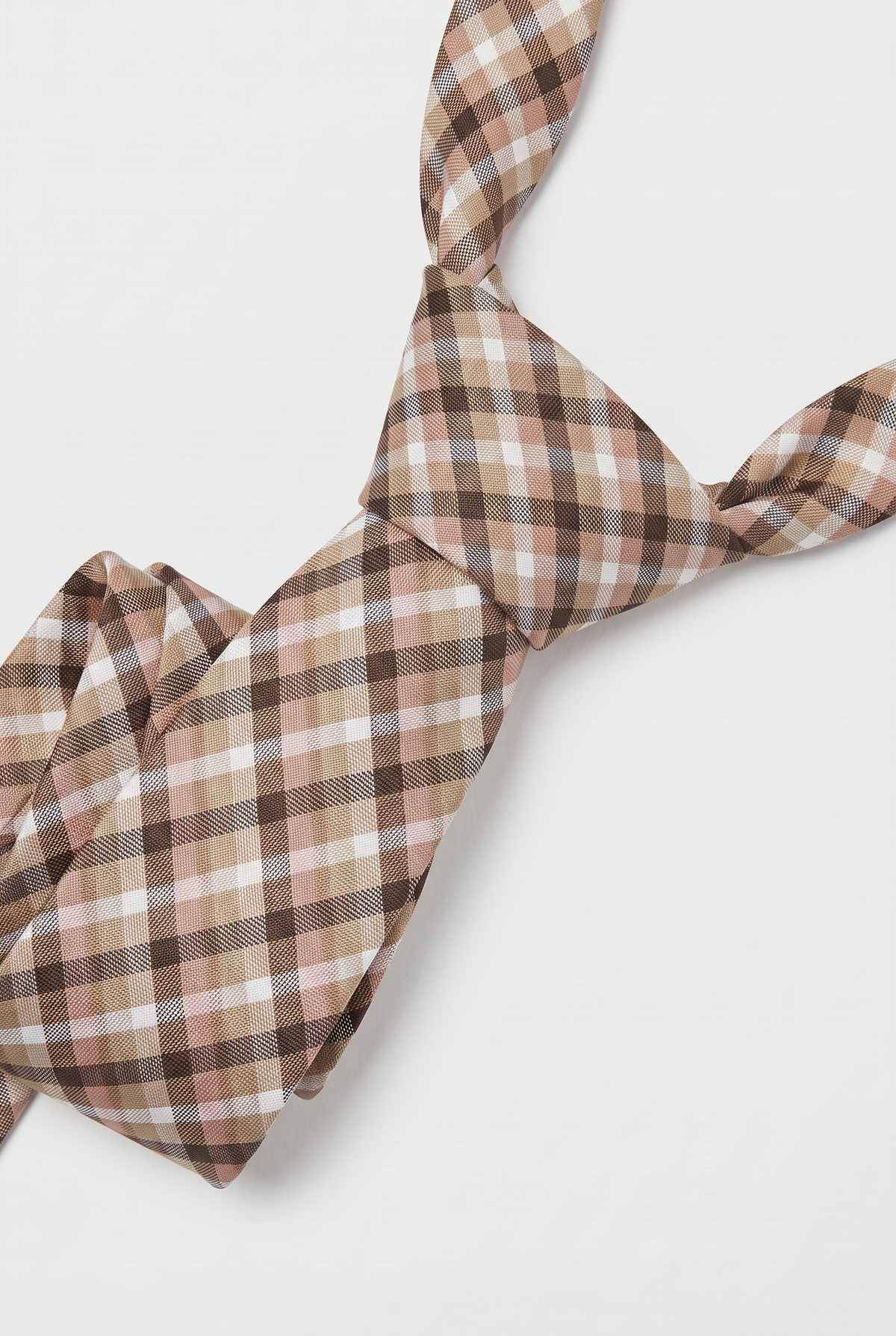 Boys Plaid Checkered Tie Brown and White