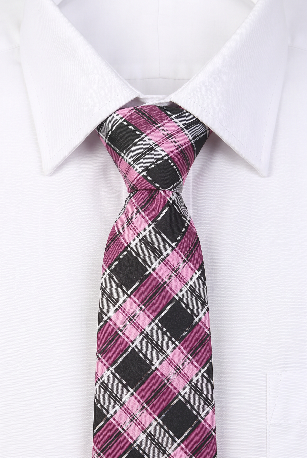 Boys Plaid Checkered Tie Pink and Grey