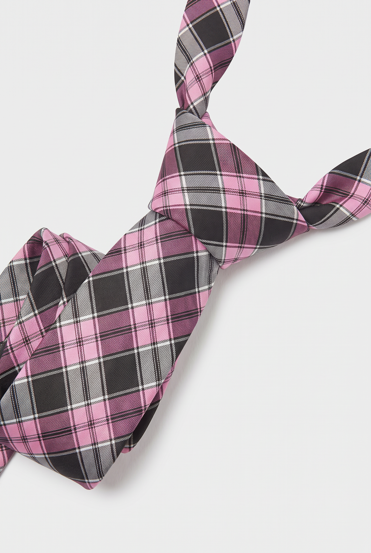 Boys Plaid Checkered Tie Pink and Grey