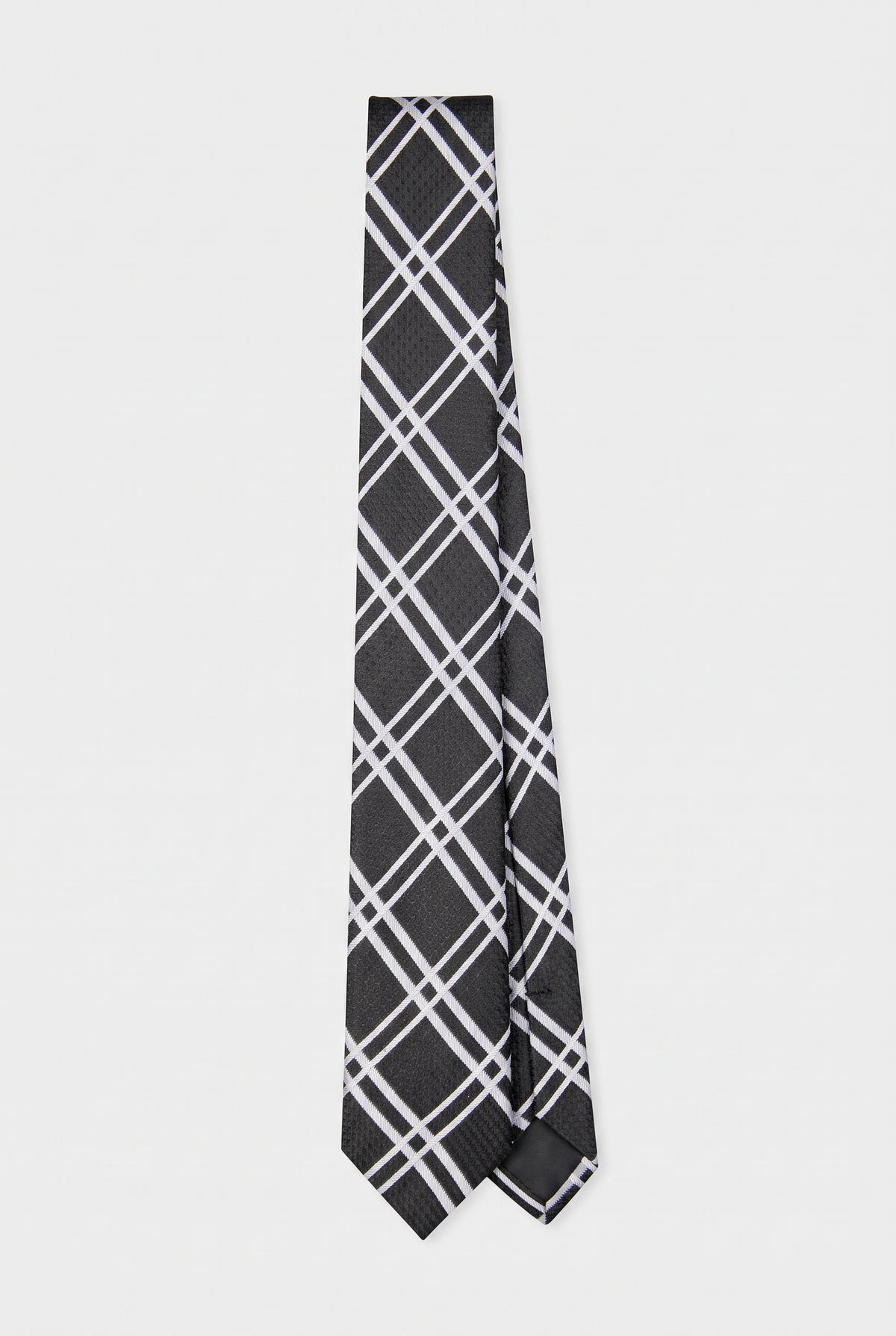 Boys Plaid Checkered Tie & Hankie Set Black and White