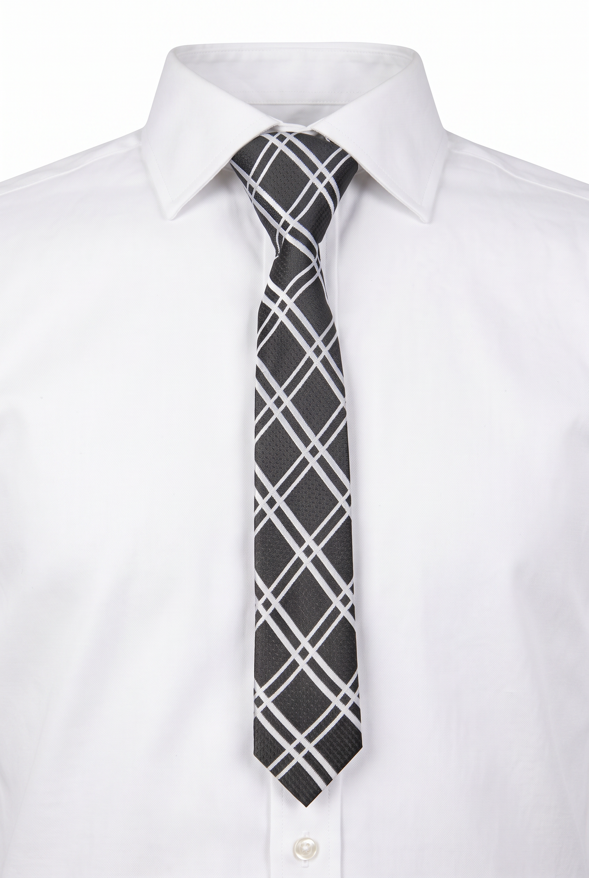 Boys Plaid Checkered Tie & Hankie Set Black and White