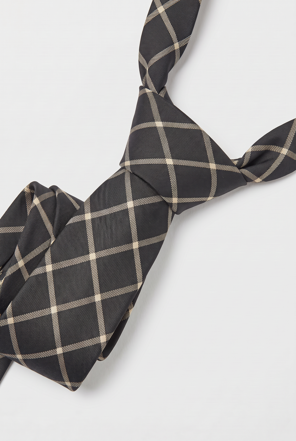 Boys Plaid Checkered Tie & Hankie Set Dark Brown and Beige