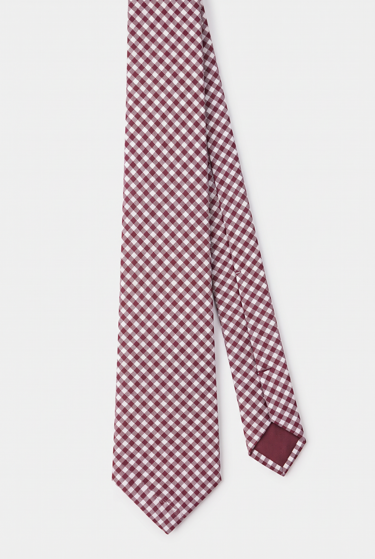 Boys Plaid Checkered Tie & Hankie Set Burgundy and Grey