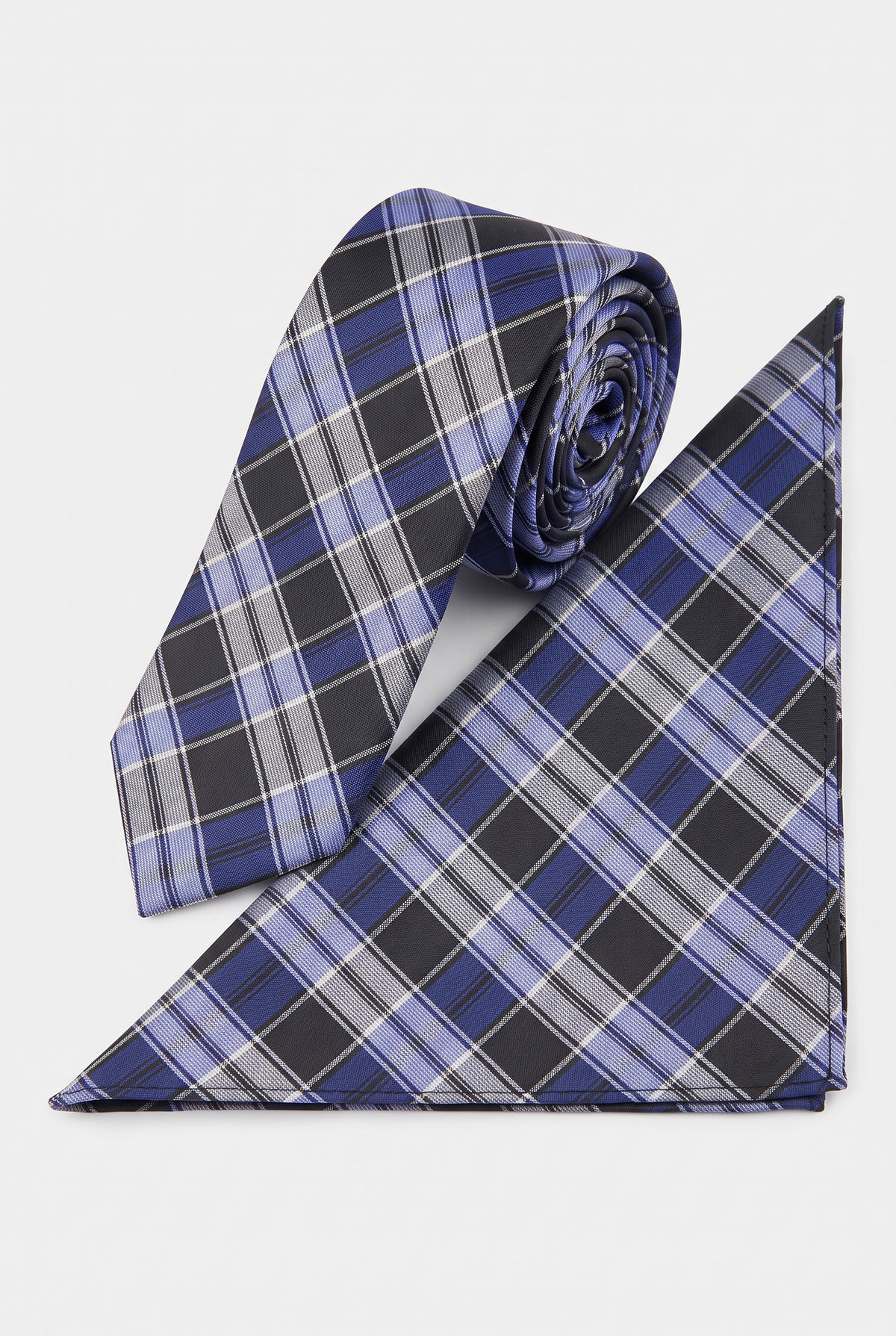 Boys Plaid Checkered Tie & Hankie Set Navy and Black