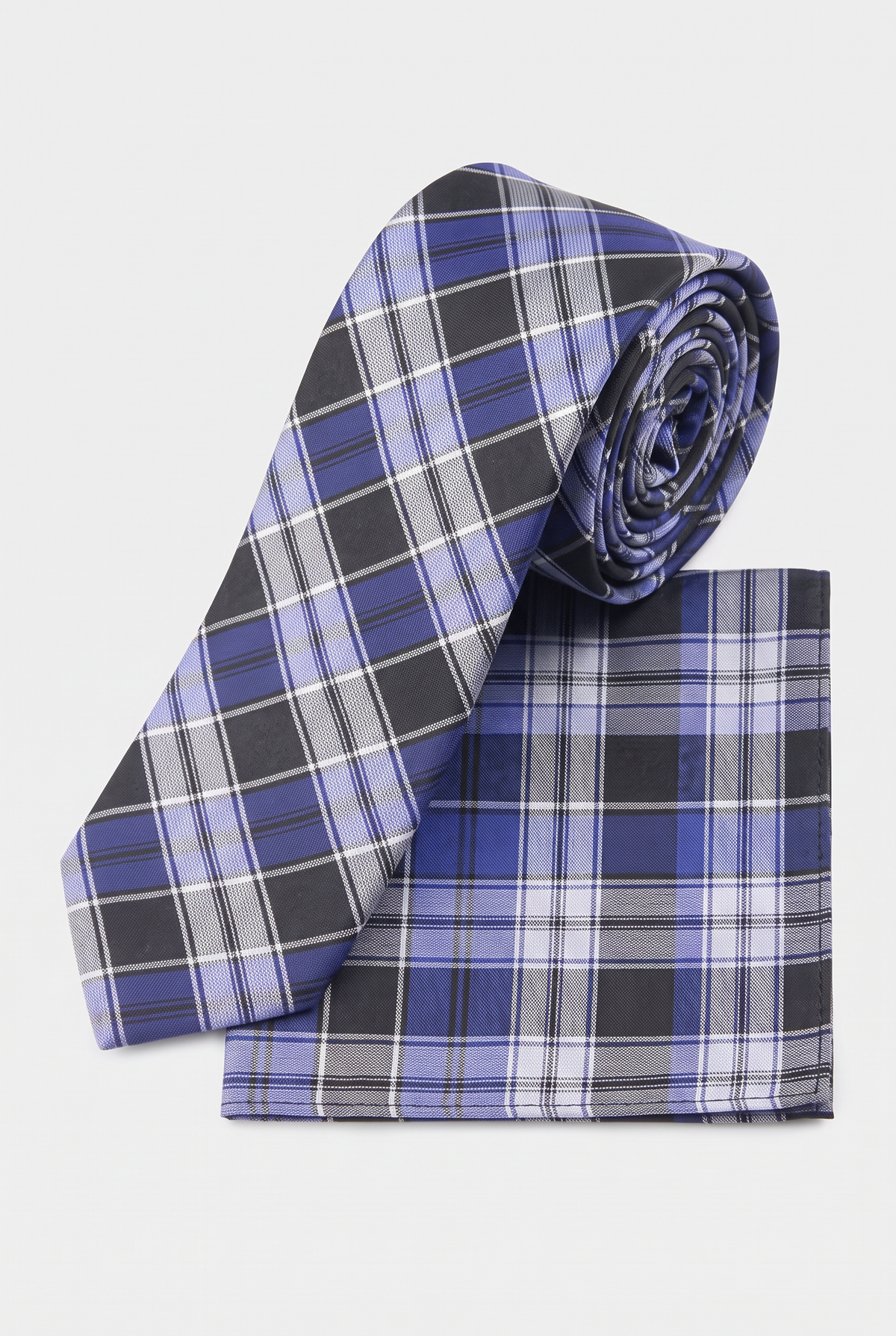 Boys Plaid Checkered Tie & Hankie Set Navy and Black