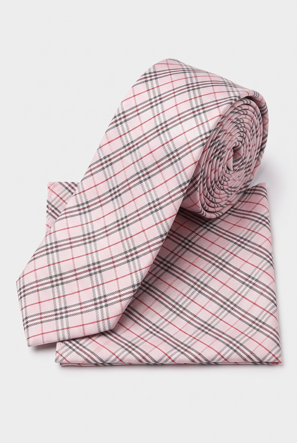 Boys Plaid Checkered Tie & Hankie Set Pink and Red