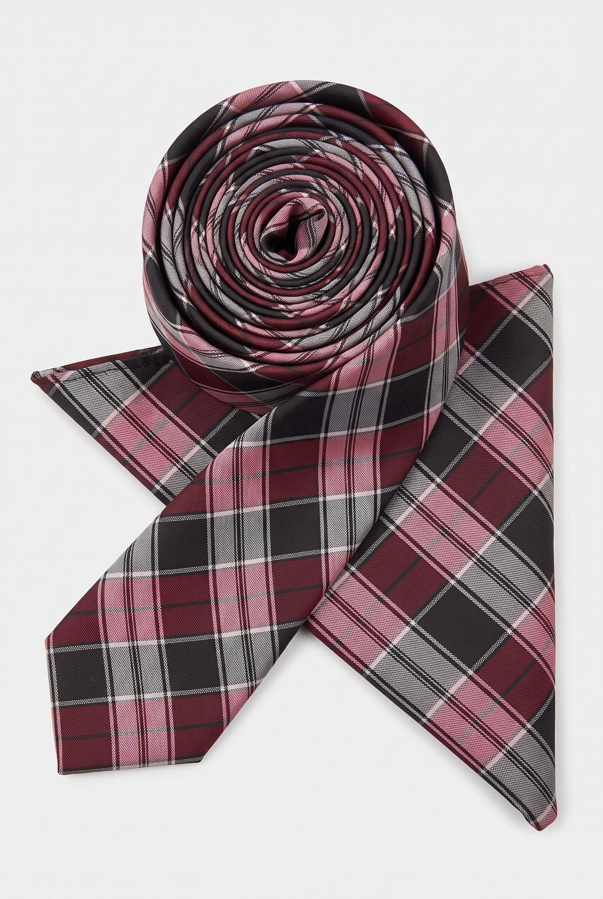 Boys Plaid Checkered Tie & Hankie Set Red and Grey
