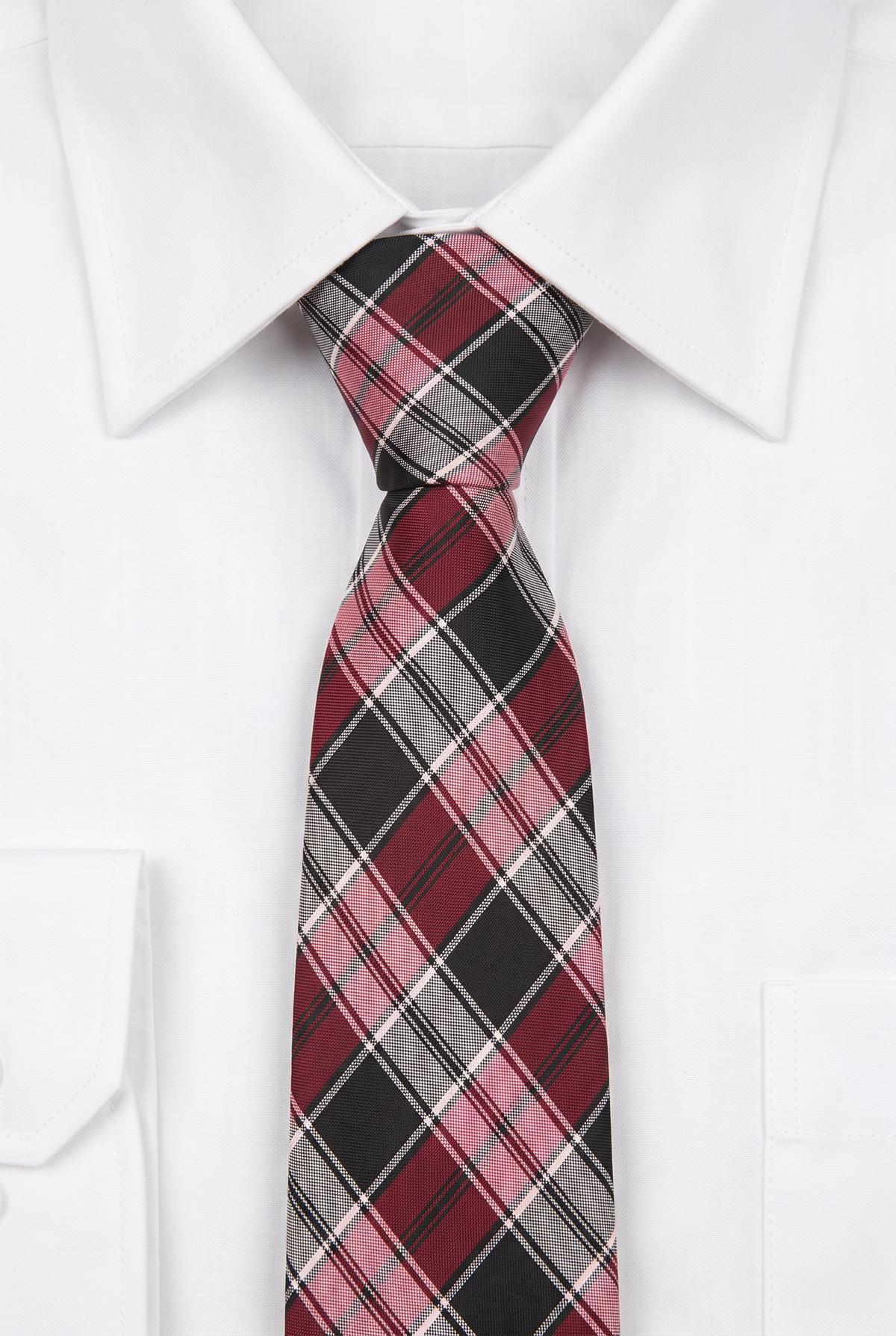 Boys Plaid Checkered Tie & Hankie Set Red and Grey